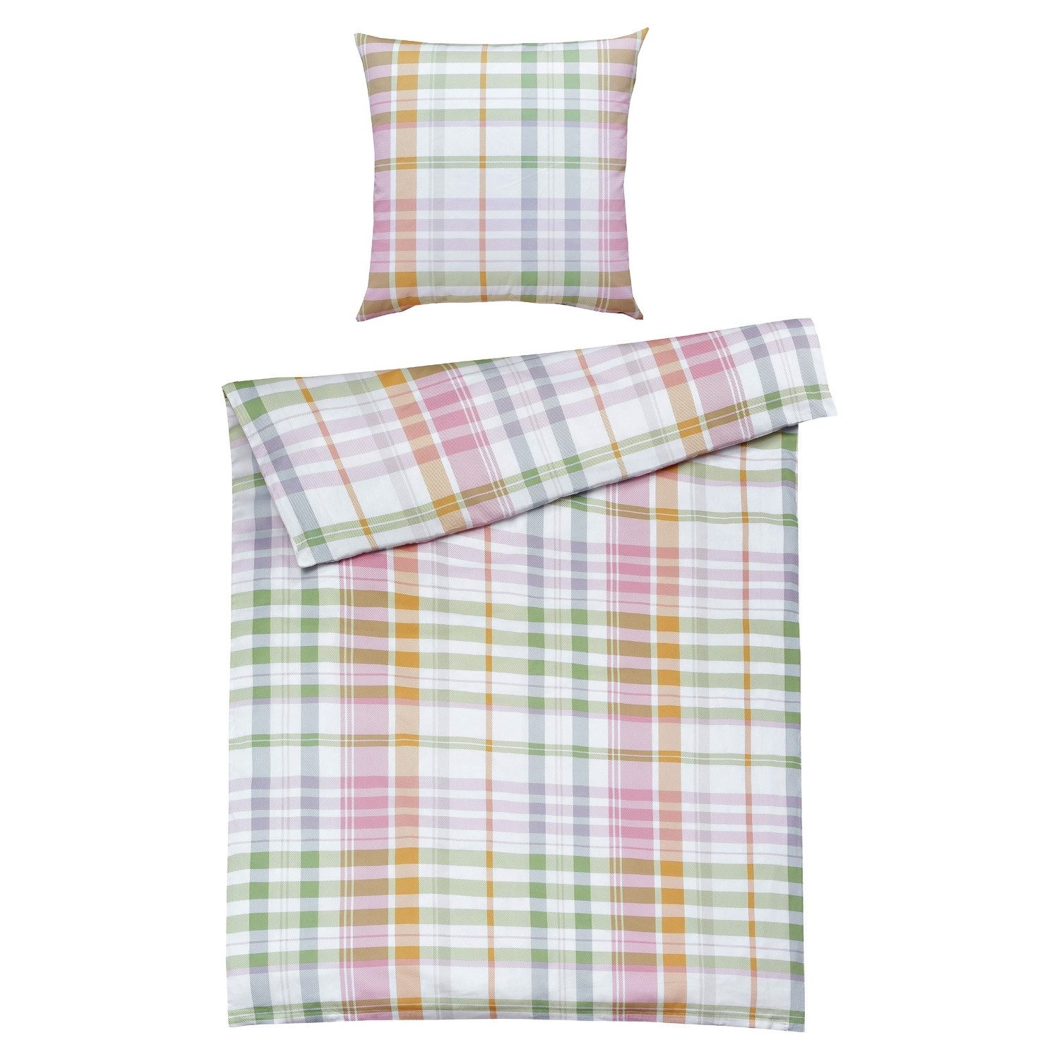 casa NOVA Постельное белье MADELINE, 135 x 200 cm, Weiß, Rosa, Orange, Grün, Satin, 2 teilig, mit Reißverschluss