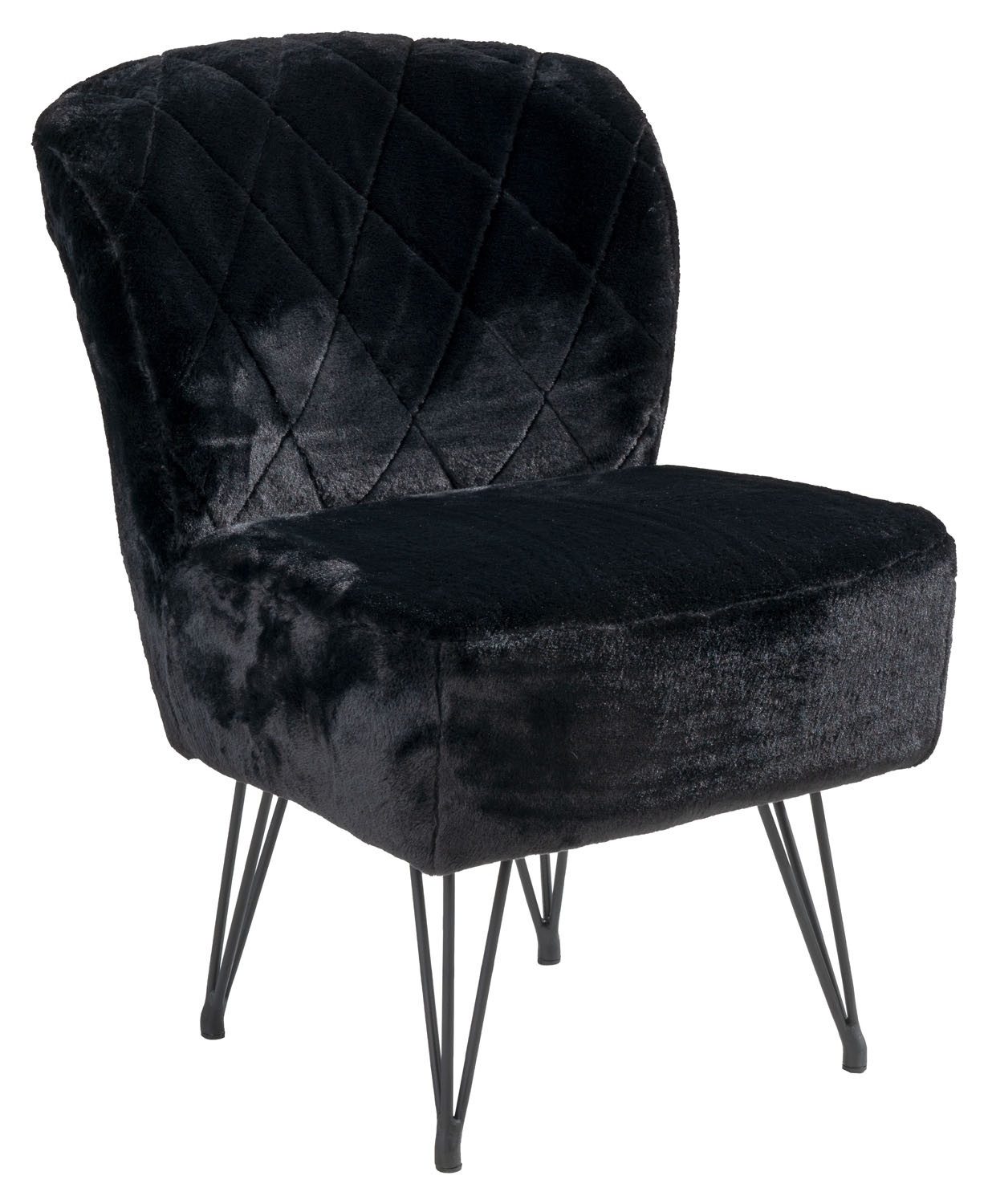 Sessel ELZA, Schwarz, Kunstfell, Metallfüße, B 56 x H 87 x T 46 cm