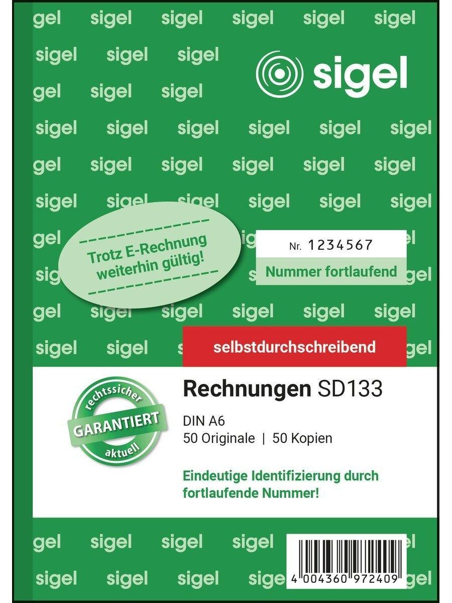Sigel Notizblock Rechnungen selbstdurchschreibend A6 50 Satz 2 fach, Mit fortlaufender Nummerierung