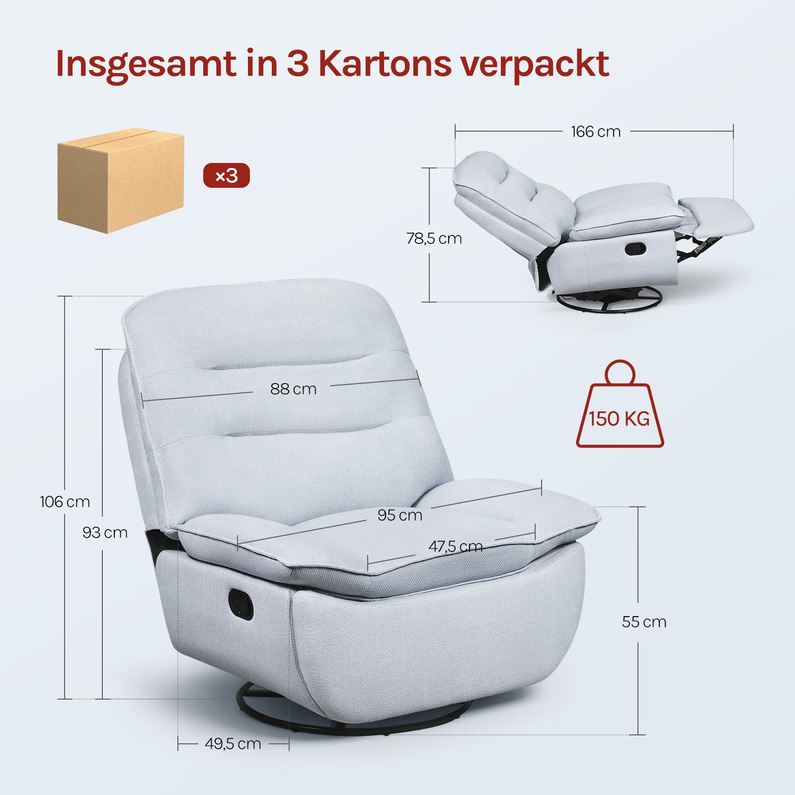Woltu Relaxsessel, mit Liegefunktion, mit klappbarer Fußstütze, 95 cm breite Sitzfläche