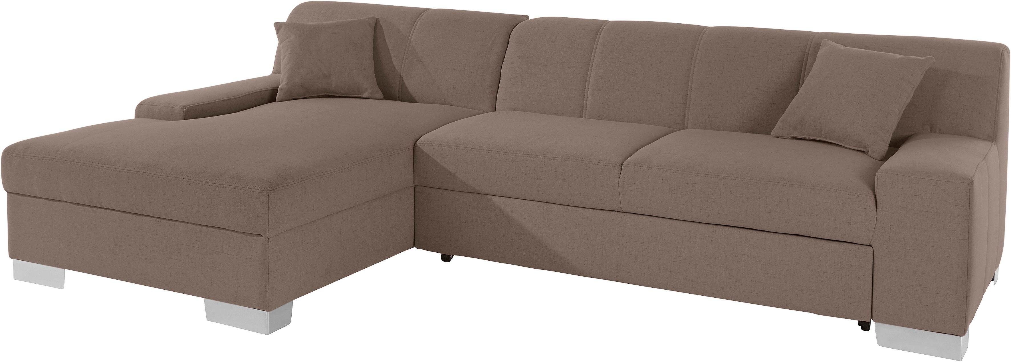 DOMO collection Ecksofa Bero, elegant und zeitlos, flache Armlehnen, L-Form, fester Sitzkomfort, wahlweise mit Bettfunktion