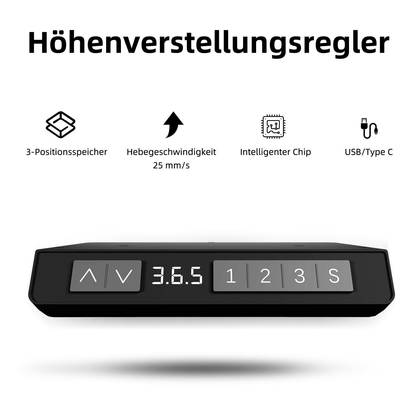 HOMAVO Schreibtisch Schreibtisch Höhenverstellbarer Tisch Gestell Elektrisch Schreibtische (USB- und Type-C-Anschluss, Höhen-Memory-Funktion mit 2 Haken, 4 Lenkrollen)