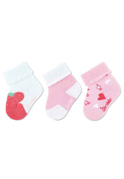 Sterntaler® Basicsocken Baby-Söckchen Erdbeere, 3er-Pack (3er Pack Söckchen mit Vollplüsch, Kindersocken gemustert) Babysocken mit süßen Motiven, Kurzsocken mit Umschlag