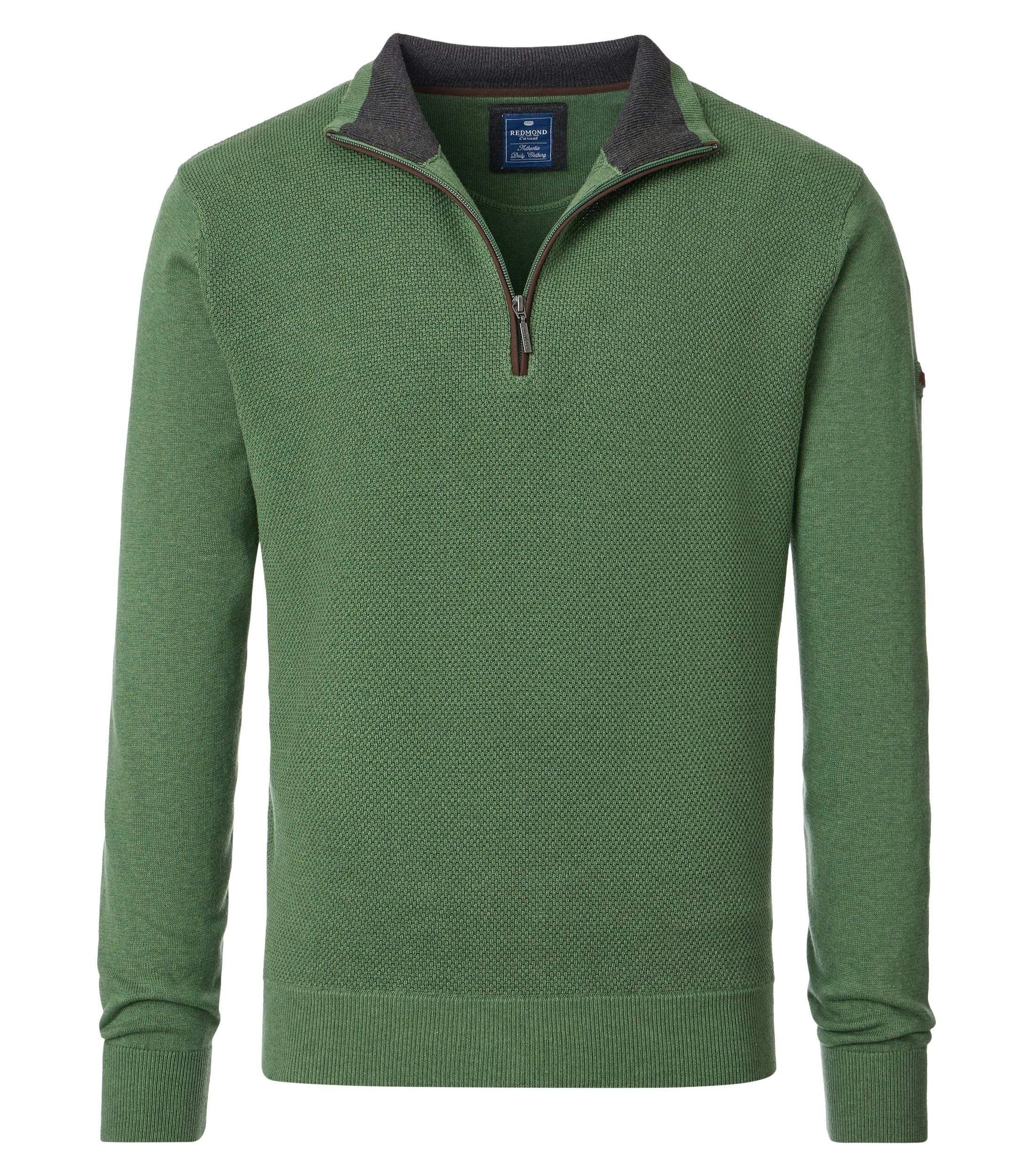 Troyer REDMOND Casual Herren Strick-Troyer Zipper Comfort Baumwolle Grün