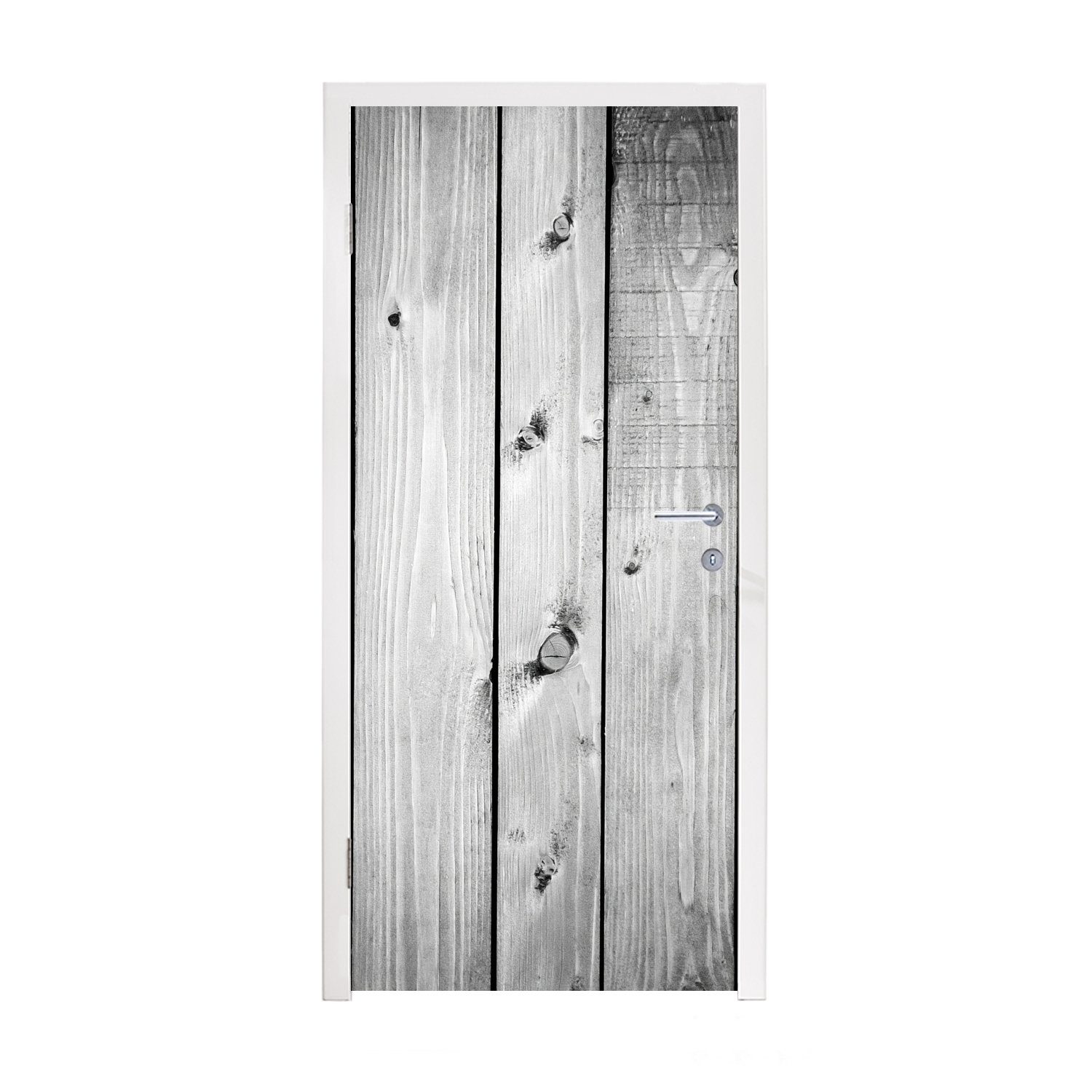 MuchoWow Türtapete Weiß St), Regale Boden, (1 Fototapete - Holz Matt, - Türaufkleber, für - Tür, bedruckt, 75x205 cm