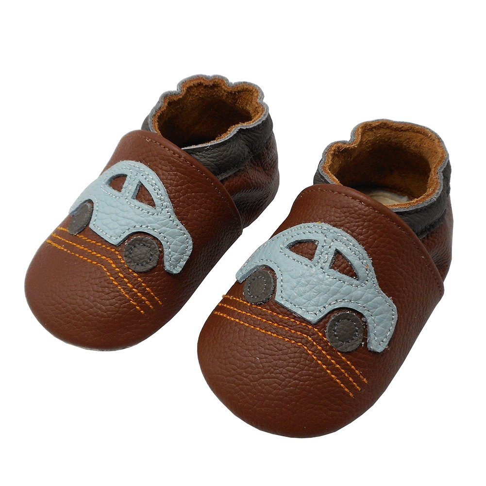 Yalion Yalion Leder Lauflernschuhe Auto Braun Weiche Krabbelschuhe Hausschuh