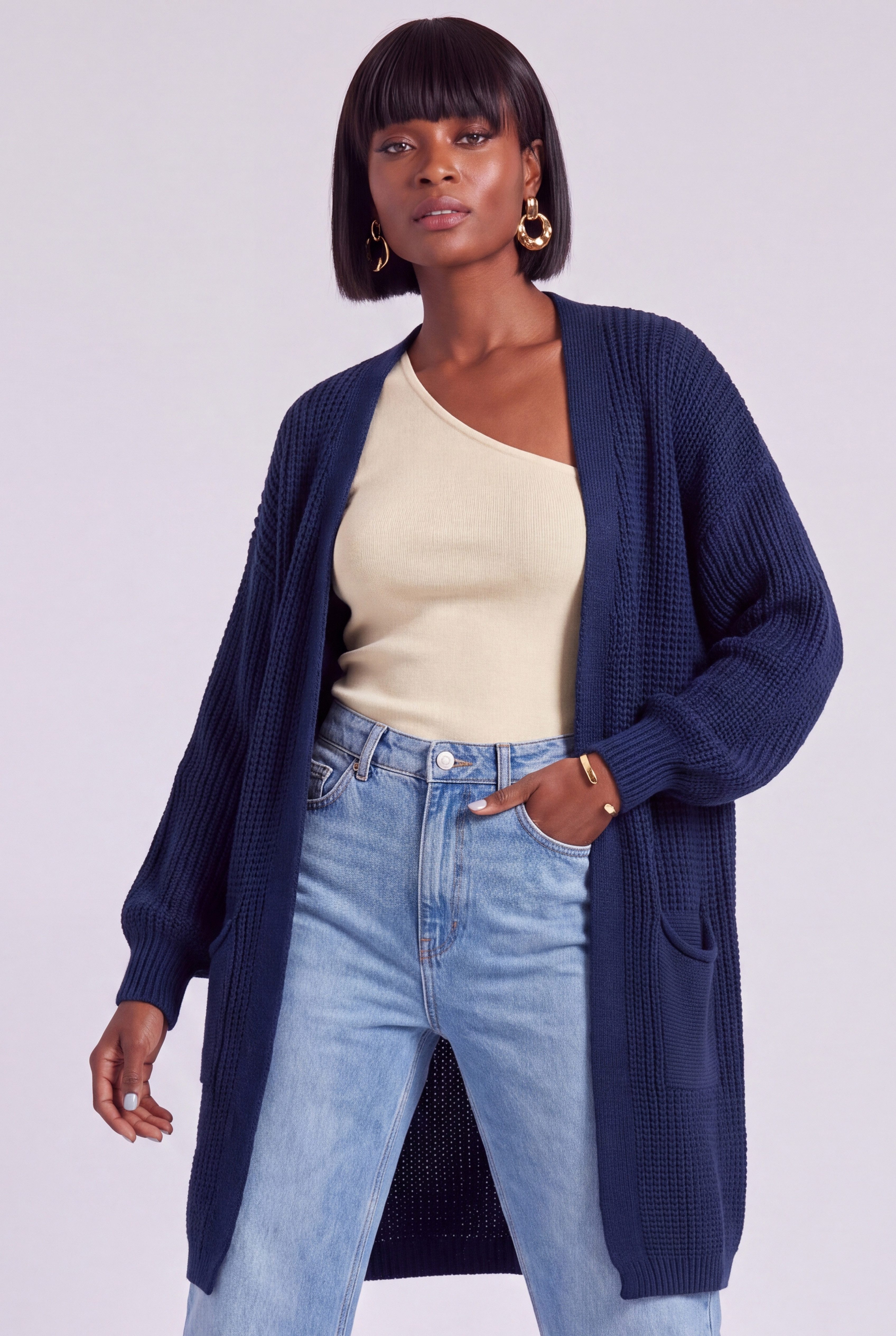 YC Fashion & Style Cardigan Offene Damen Strickjacke aus Grobstrick mit Taschen – One Size 34–46 in Unifarbe
