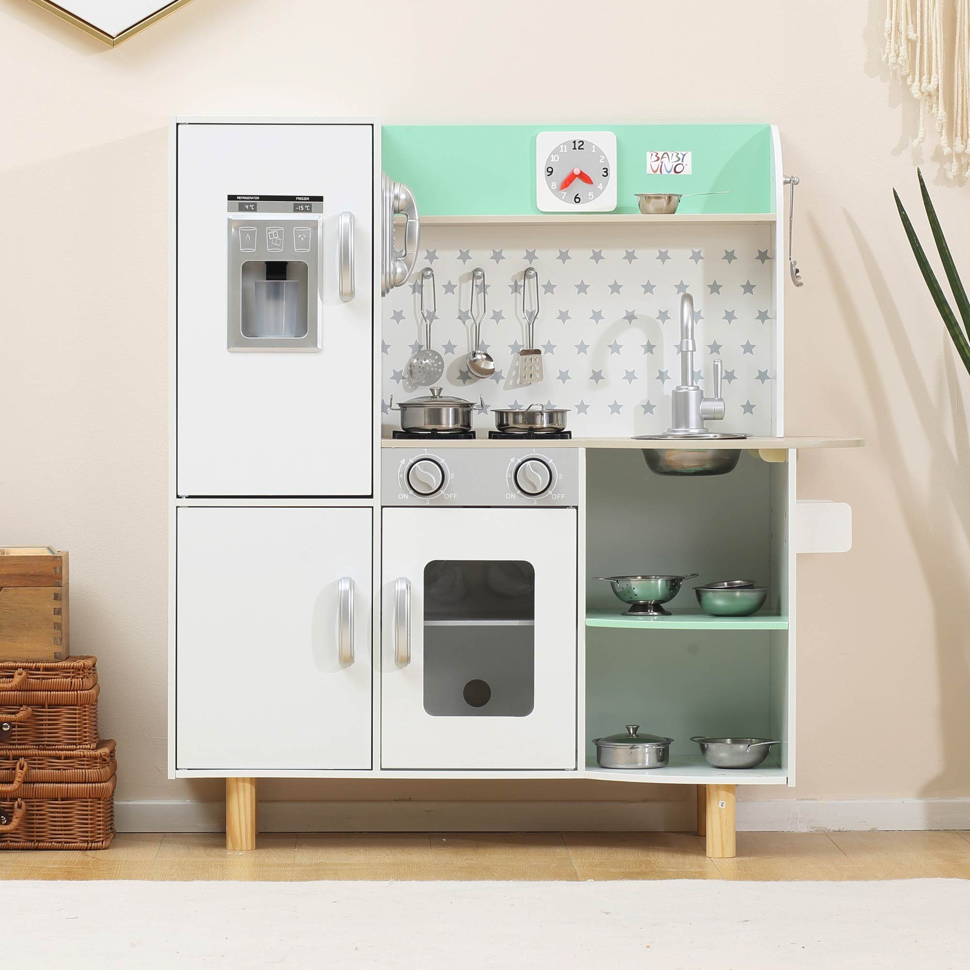 Baby Vivo Spielküche Kinderküche aus Holz - Gustavo in Weiß