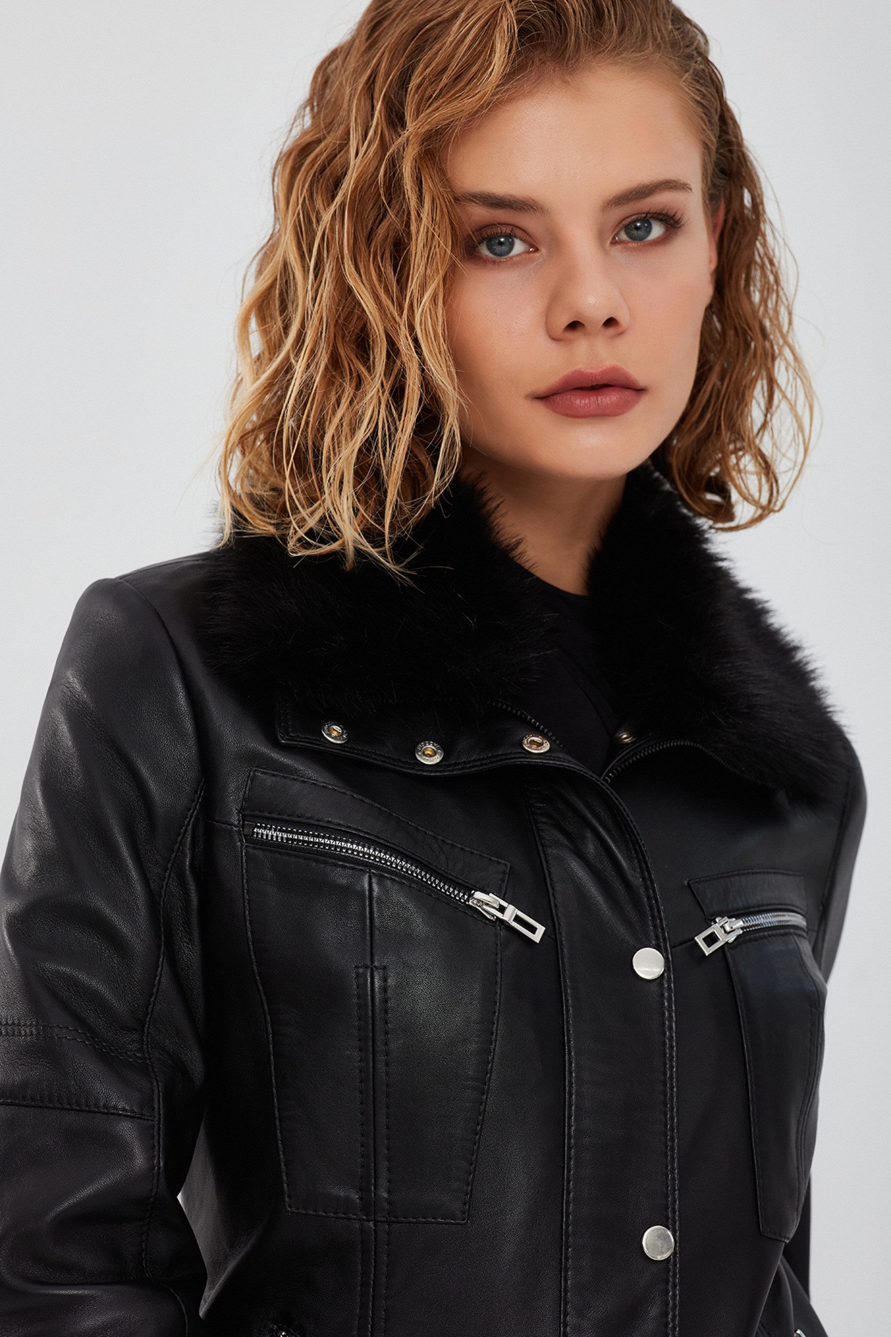 Derimod Lederjacke Vivien Lederjacke mit Kunstfellkragen
