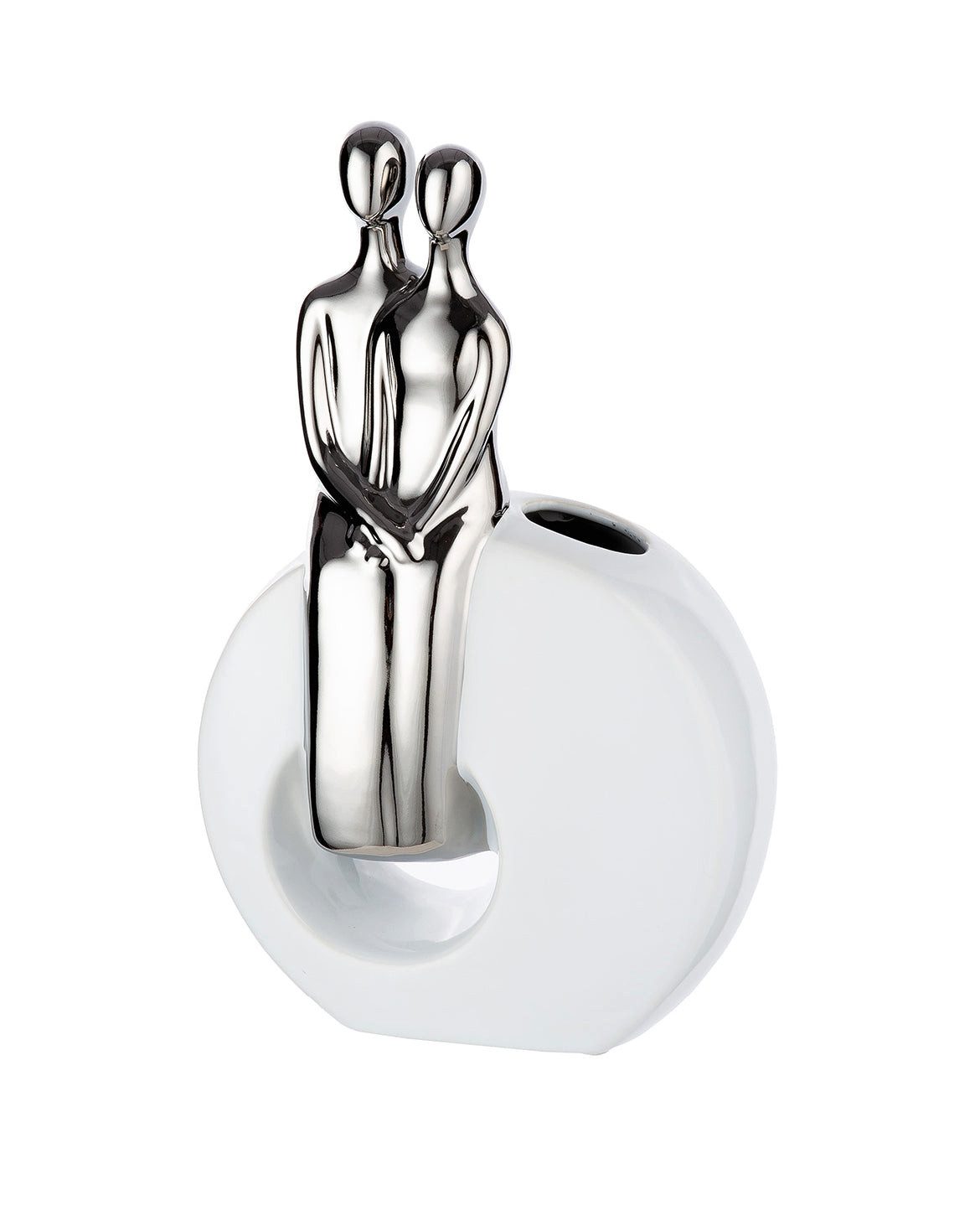 GILDE Dekovase Vase weiß aus Keramik mit Pärchenskulptur in silber von Gilde- Liebe V