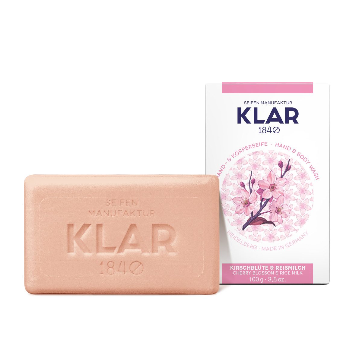 KLAR Seifenmanufaktor Handseife Klar Seifen Kirschblüte- & Reismilchseife 100g, Cosmos zertifiziert