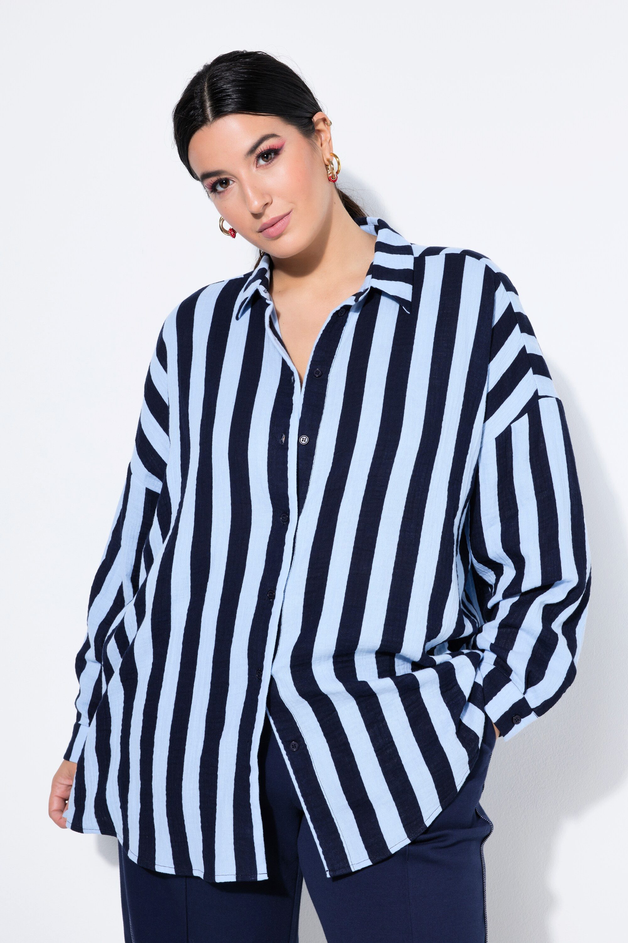 Hemdbluse Hemdbluse oversized Musselin Streifen Langarm