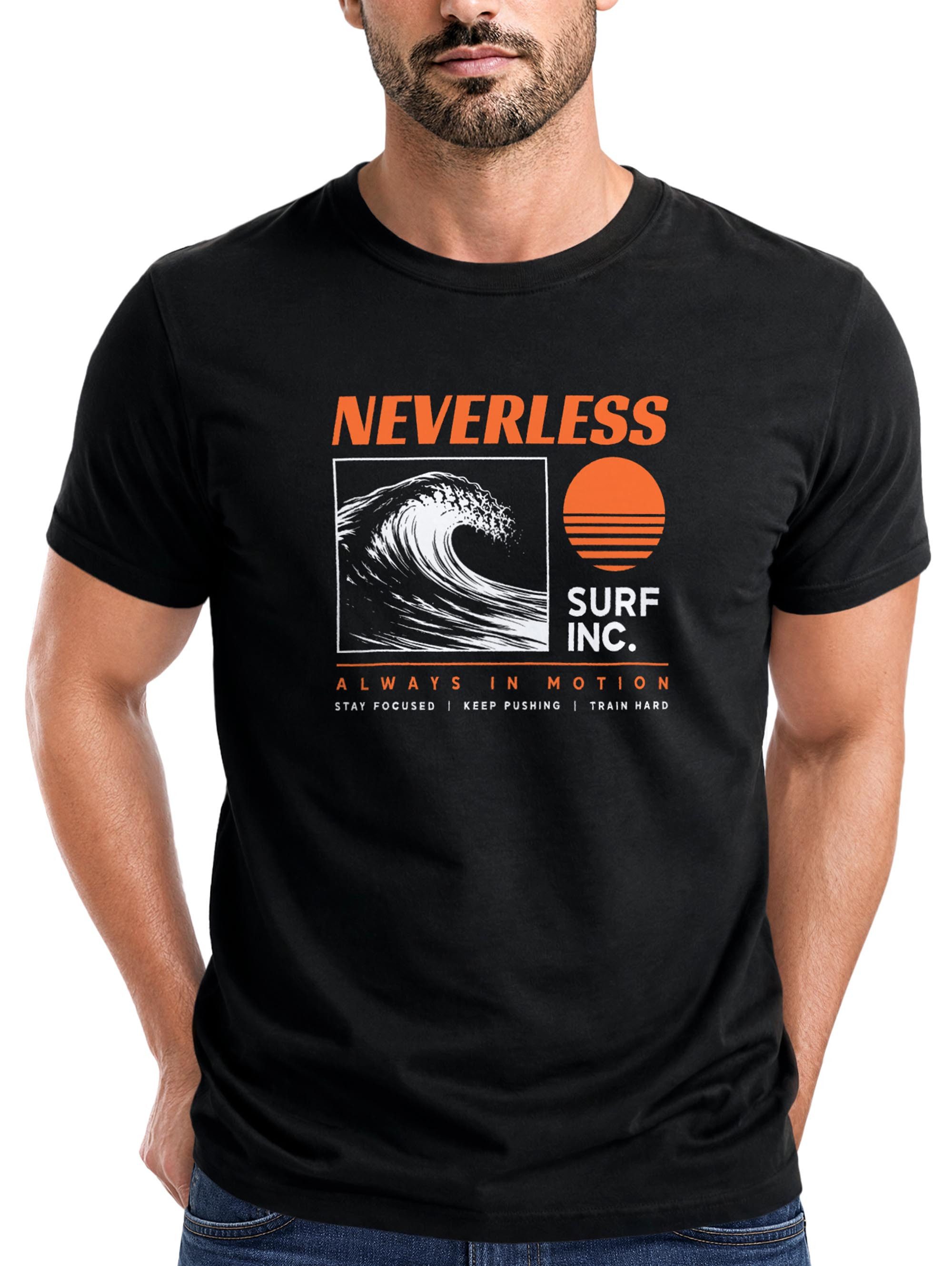 Neverless Print-Shirt Herren T-Shirt Frontprint - Surf Design - Baumwollshirt Männer mit Print