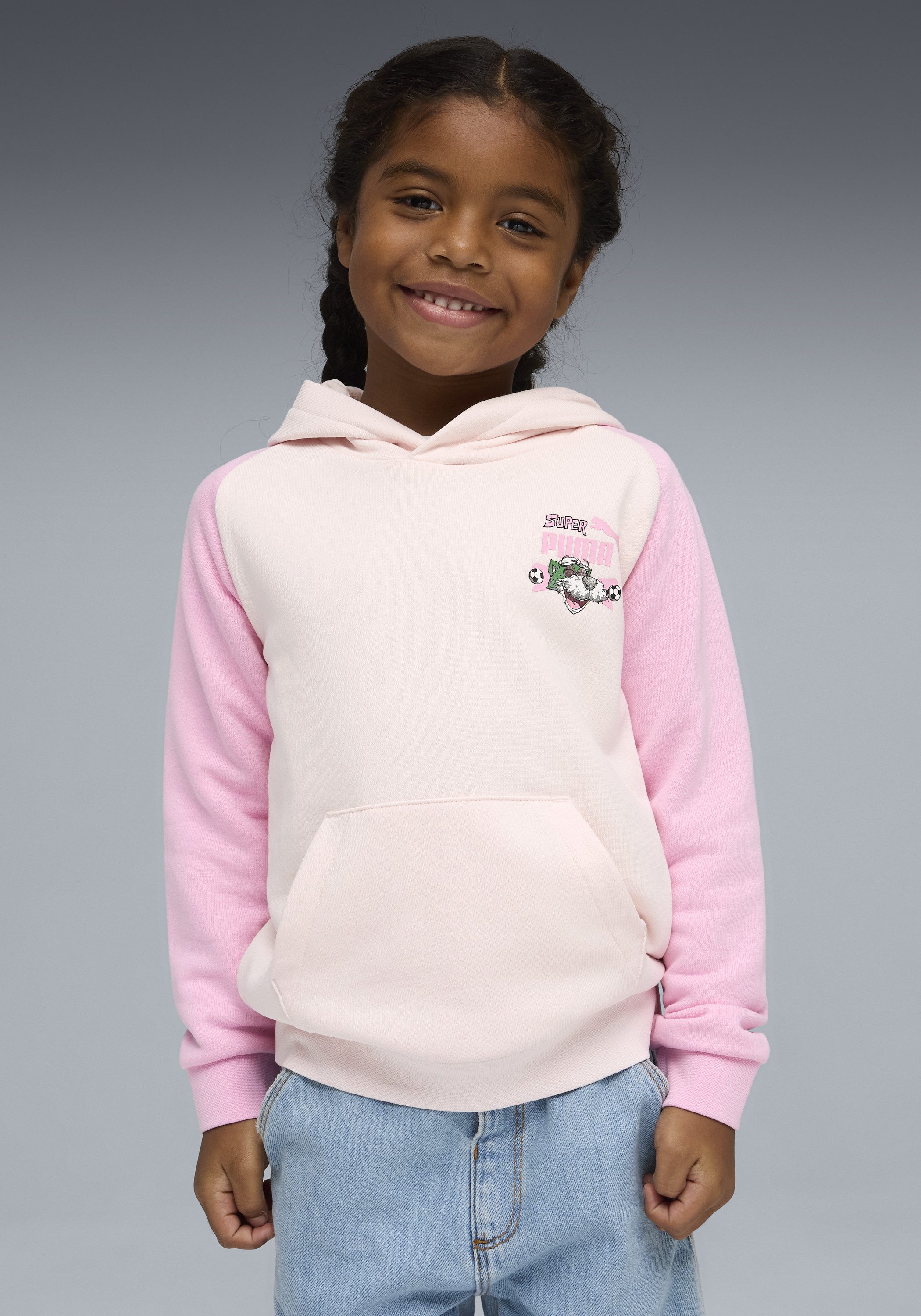 PUMA Kapuzensweatshirt SUPER HOODIE TR PS für Kinder, sportlicher Stil, mit Print-Applikation, mit Kapuze