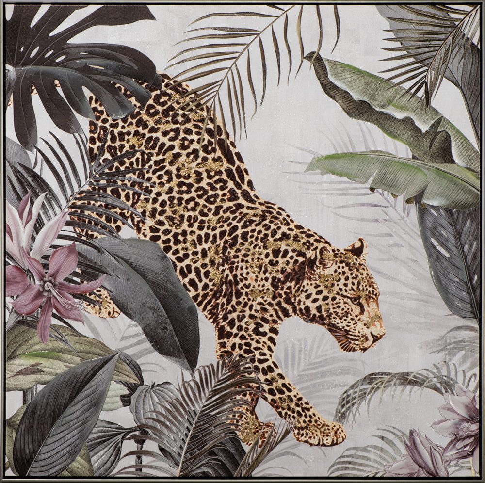 ArtUniverse Gemälde Leinwandbild Leopard im Dschungel 102 x 102 cm, Tiermotiv