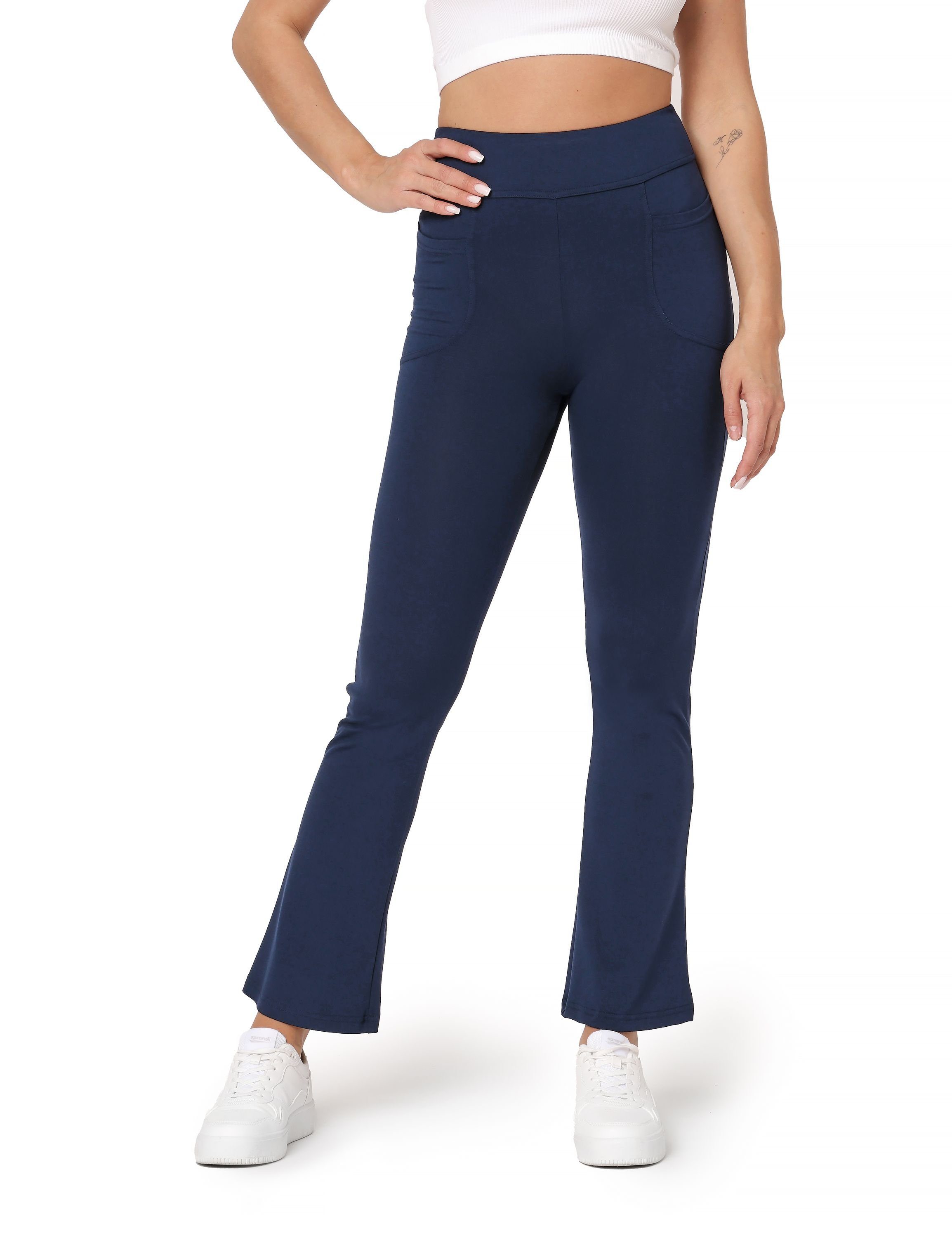 Bellivalini Leggings Yogahose für Damen Hose mit zwei Taschen BLV50-282 (1-tlg) elastischer Bund Dunkelblau