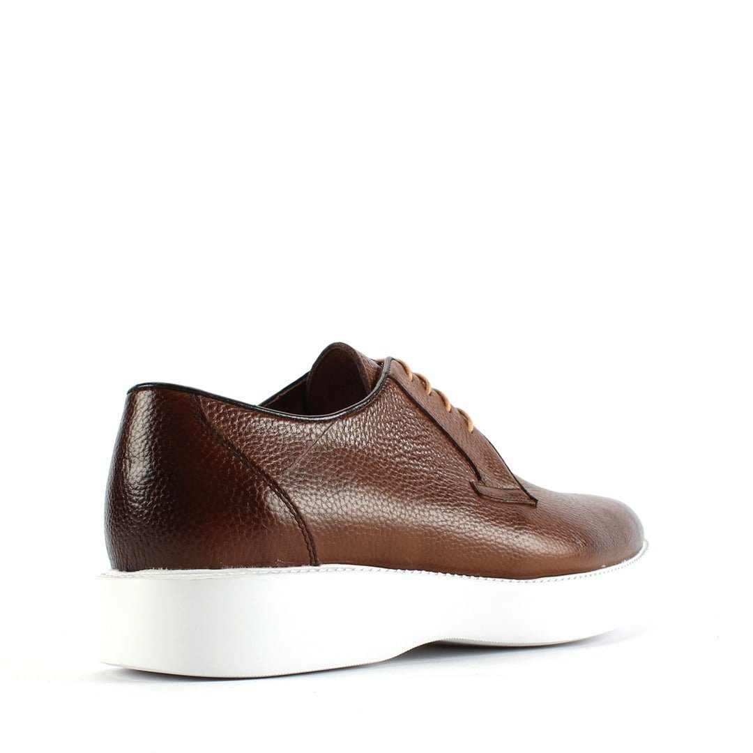 Celal Gültekin Leder Derby Plateau Sneaker Herren Sneaker Narbenleder Derby, Echtleder-Futter, Hellbraun/Weiß, 44 – Bild 5 von 5