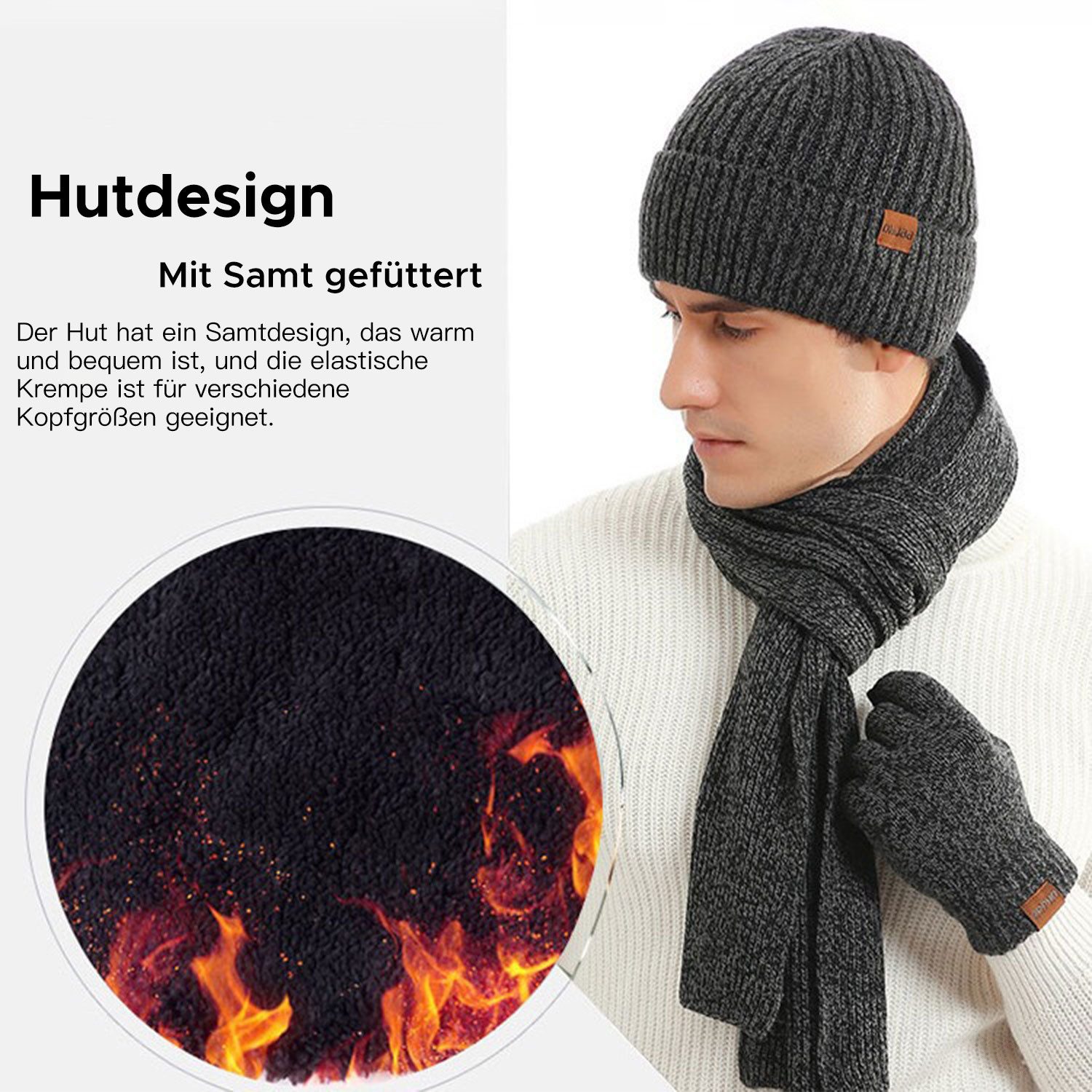 Refttenw Mütze & Schal 3 in 1 Mütze Schal Handschuh Set Für Herren Damen Weiche Warme Gestrickt Winter Strickmütze, Schal & Handschuh-Sets