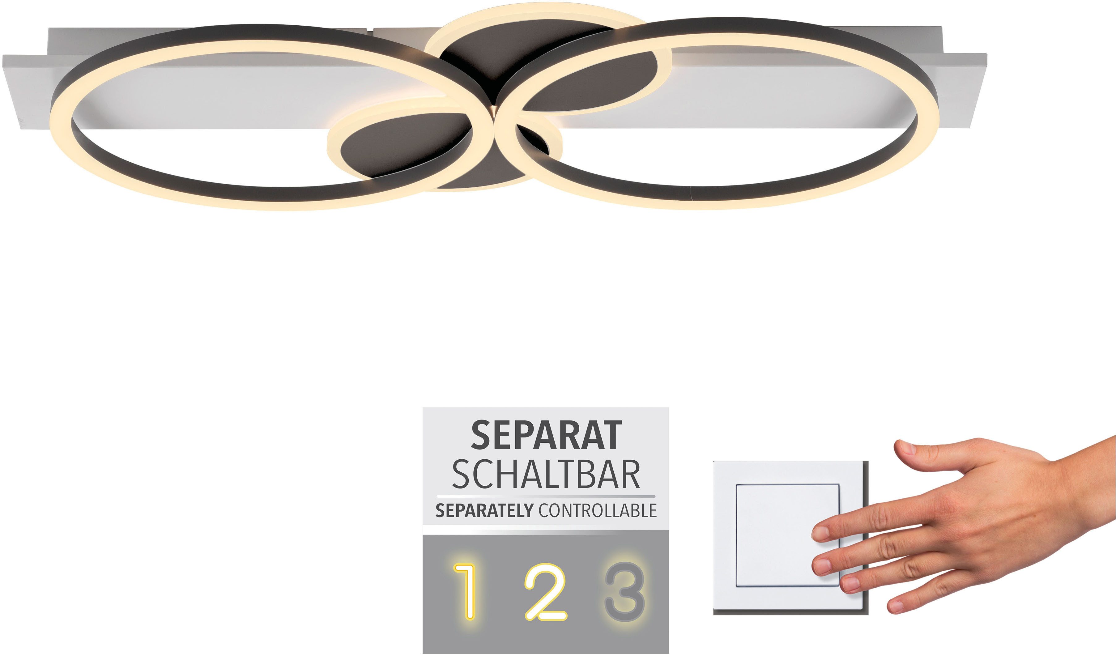 JUST LIGHT Deckenleuchte TROOPER, Ein-/Ausschalter, LED fest integriert, Warmweiß, LED, separat steuerbar (Schalter)