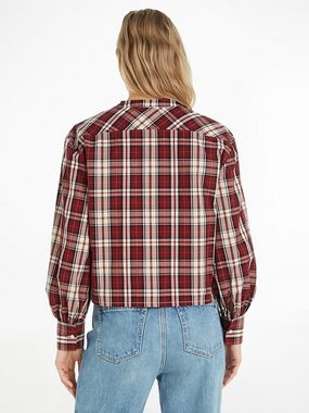 Tommy Hilfiger Langarmbluse TARTAN CO COLLARLESS SHIRT mit Metalllabel