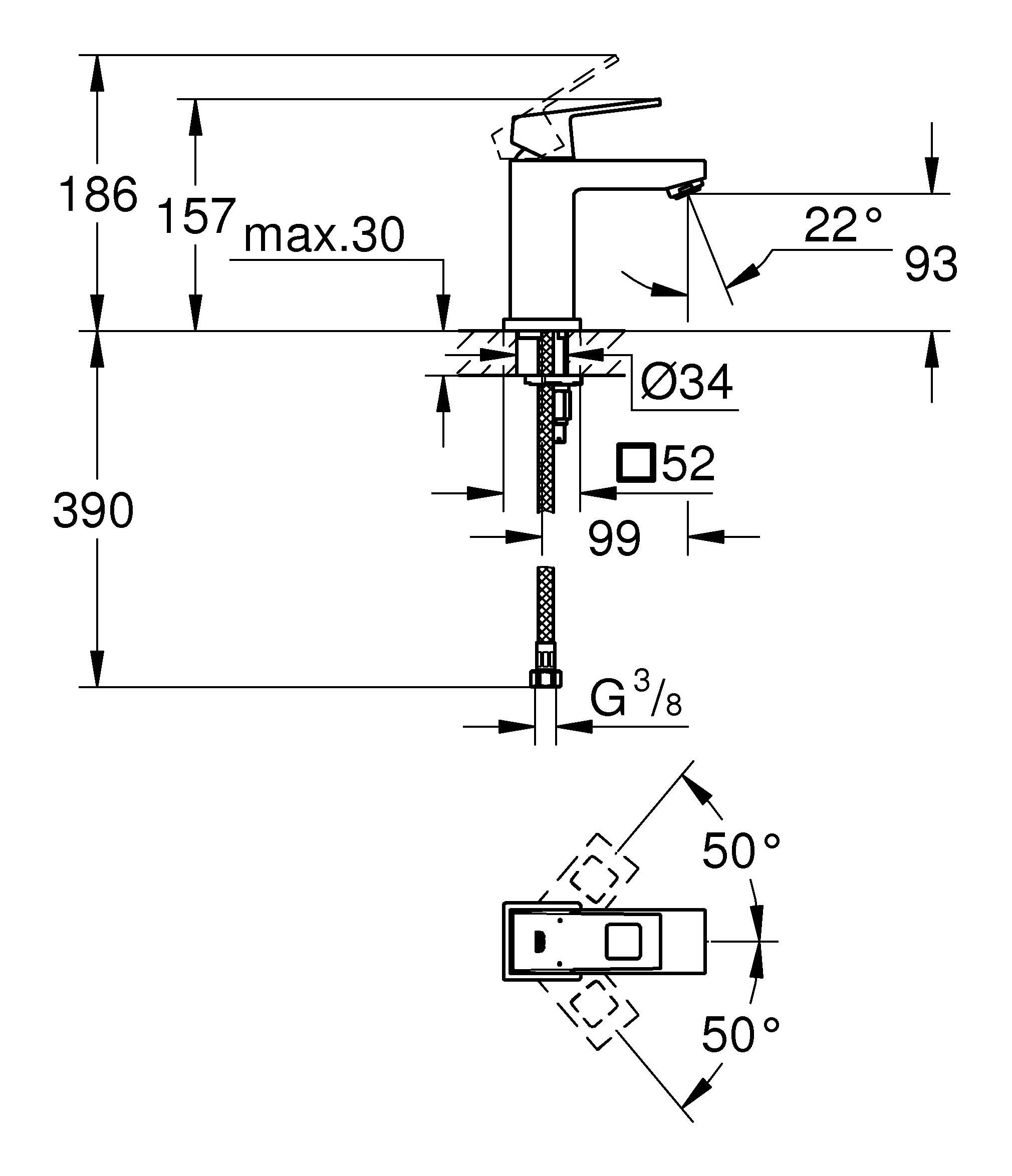 - Chrom Eurocube S-Size Grohe Einhand-Waschtischbatterie Waschtischarmatur