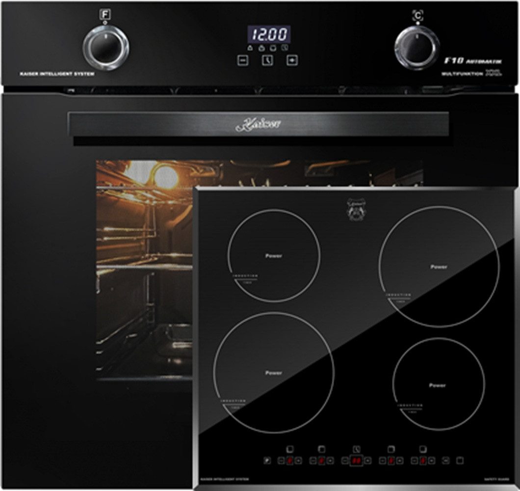 Kaiser Küchengeräte Backofen-Set Herd Set Autark Elektro Backofen, Autark, 79L, Drehspieß, Einbau Backofen,10Funktionen mit Induktionskochfeld 60 cm, Autark,Facettenschliff, Kochfeld 4xQickHeat Kochzonen EH 6367+KCT 6105 FI, mit 1-fach-Teleskopauszug, Katalytische Selbstreinigung