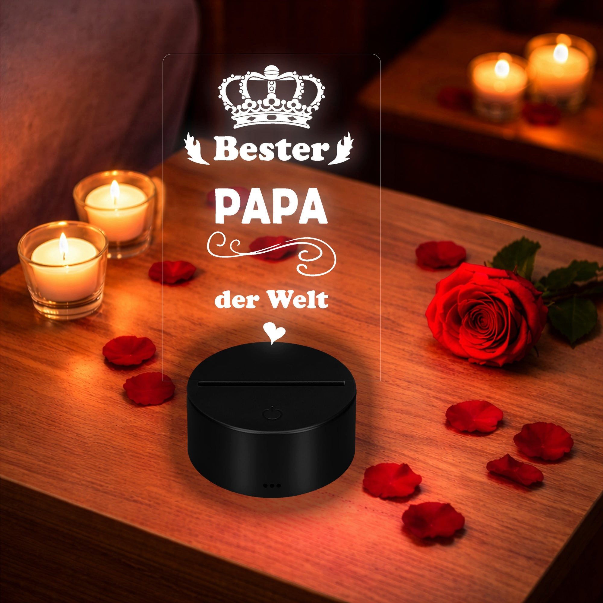 Lieblingsmensch LED Nachtlicht mit Gravur, Bester Papa, Acryl-Lampe mit romantischem Spruch, LED fest integriert, Farbwechsel oder feste Farbe mit Fernbedienung – Bild 3 von 5