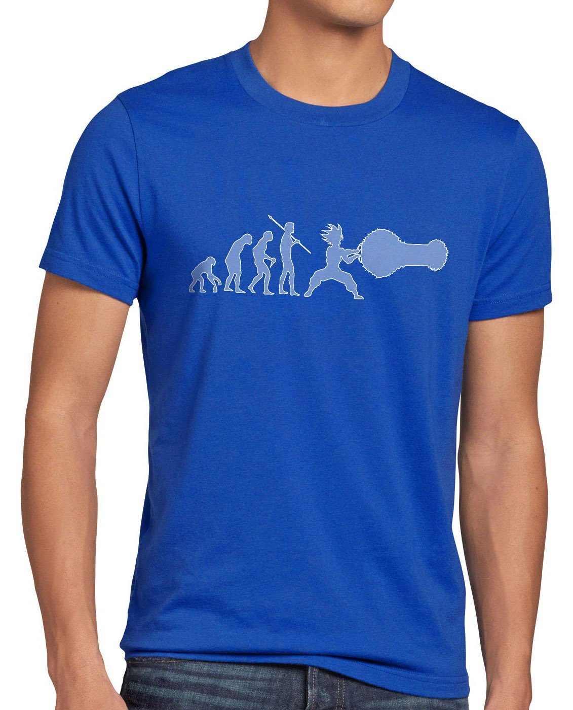 style3 Print-Shirt Herren T-Shirt Sayalution Evolution Goku Dragon son ball fusion vegeta funshirt blau