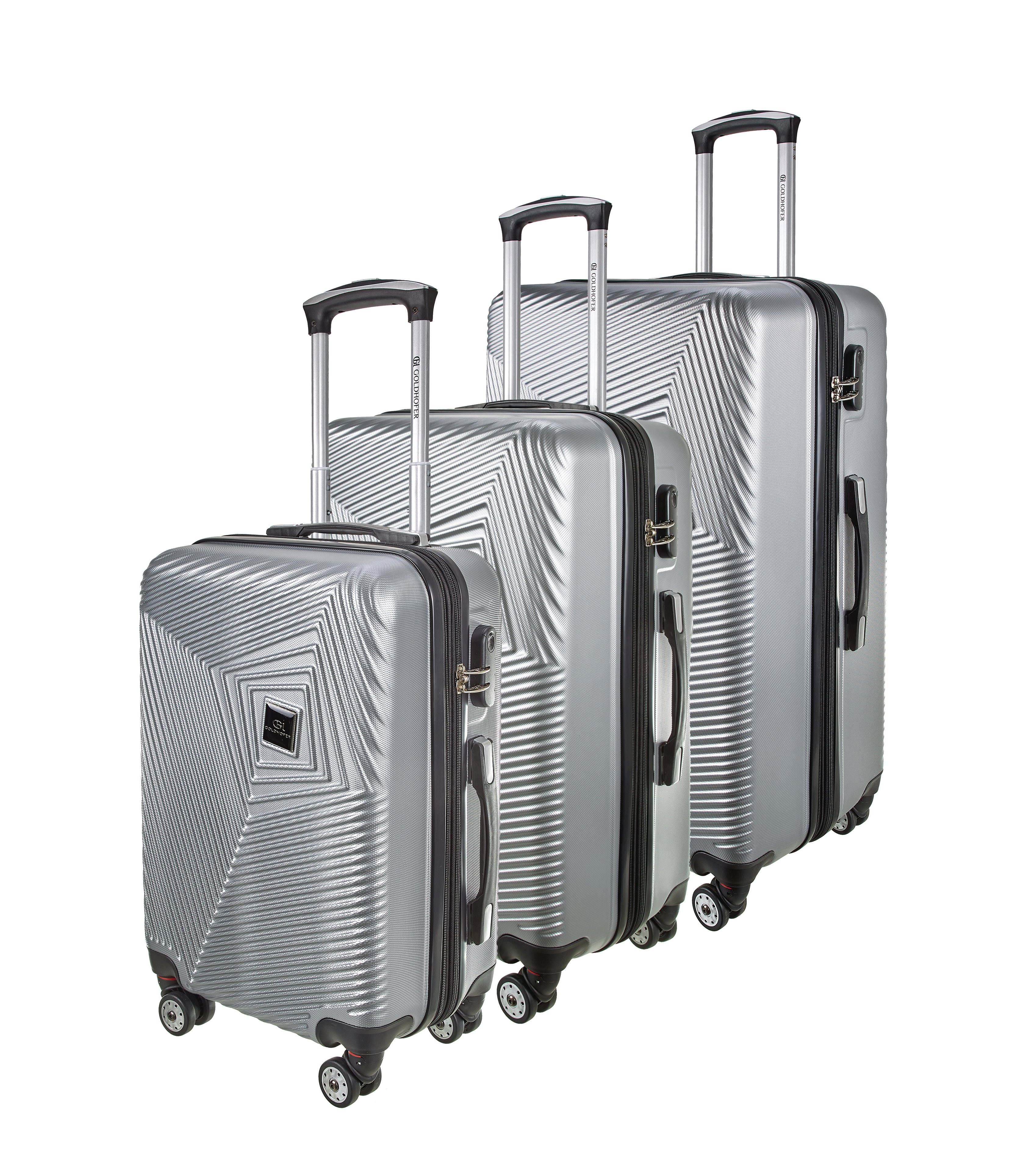 Goldhofer Kofferset verschiedene Modelle in 3 Größen & Farben mit 360° Leichtlaufrollen, (Set, 3 TLG), Außen Material ABS - Wasserabweisend Silber V2