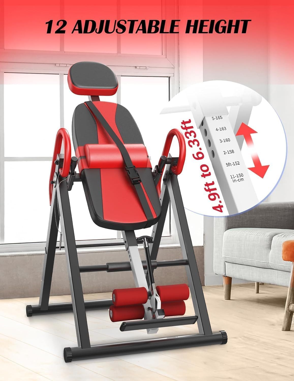 YOLEO Rückentrainer Rückentrainer Inversionstisch mit dreifacher Sicherheitssperre