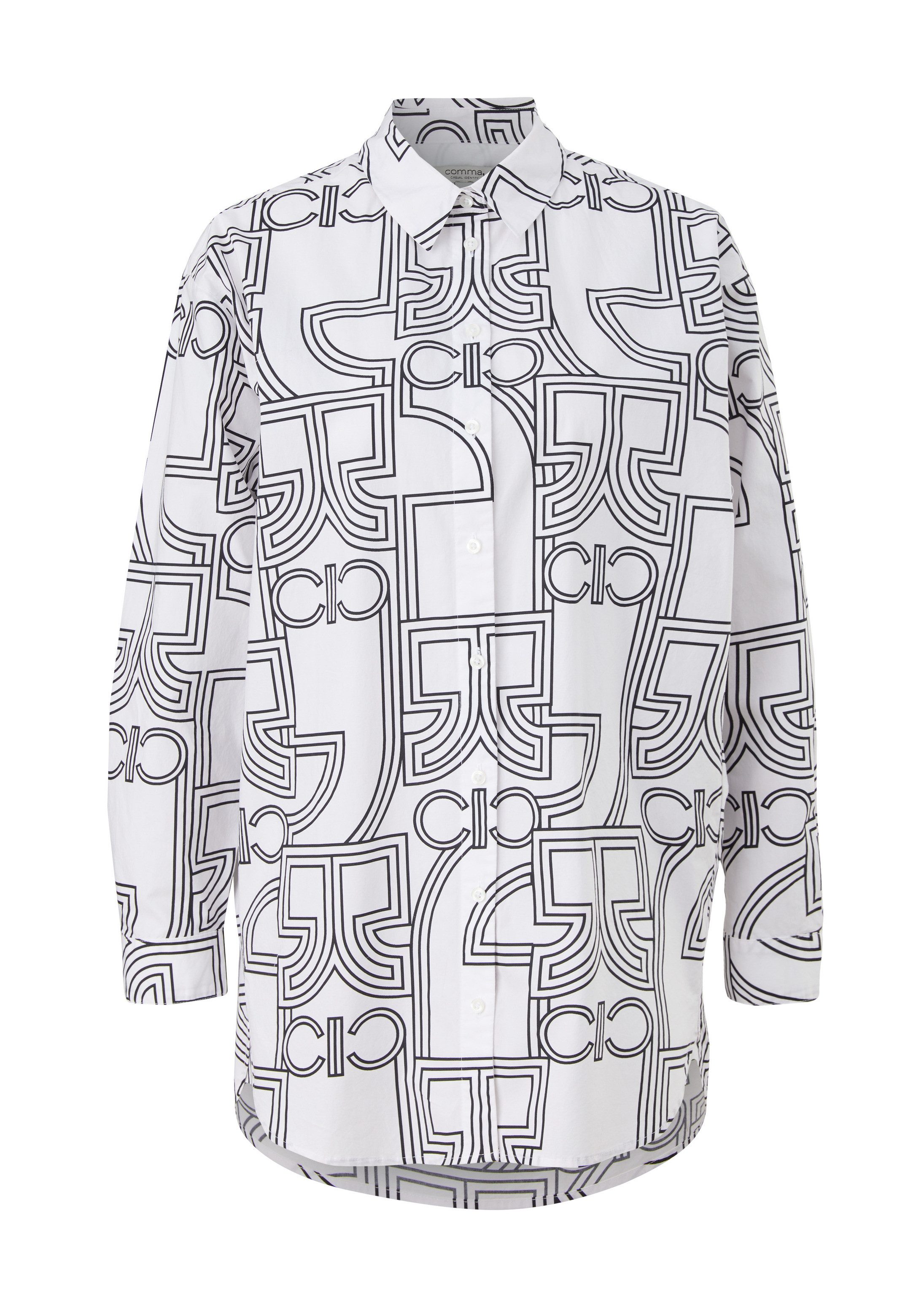 comma Langarmbluse Bluse Lockere Label-Bluse