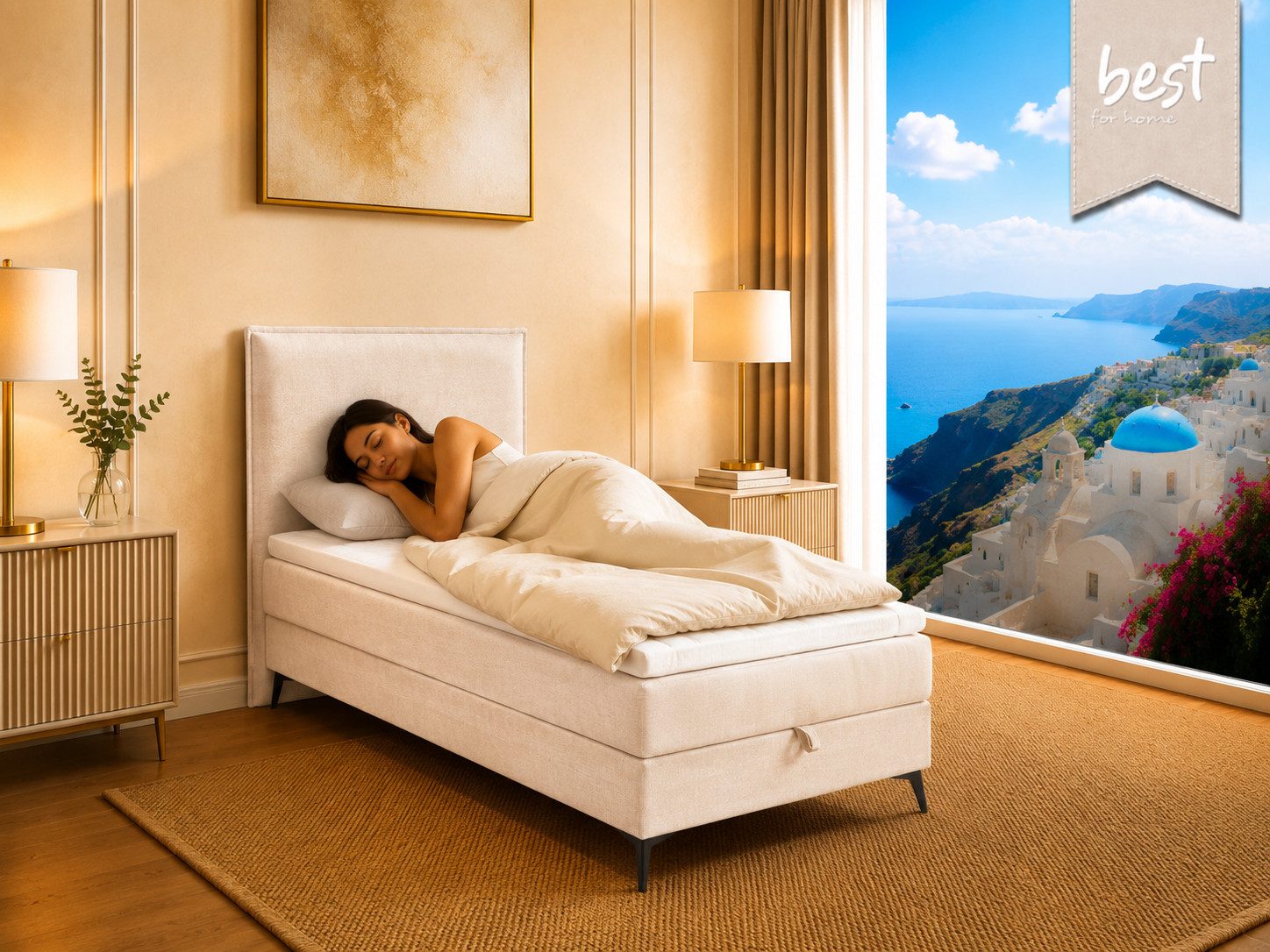 Best for Home Boxspringbett K16 Single SLIM mit Bettkasten & Bonellfederkernmatratze, Topper H3 (Einzelbett, Polsterbett, Juniorbett, Hotelbett, versch. Größen, 1-St., 70x200 80x200 90x200 100x200 cm), mit oder ohne Topper, Flexible Liefermöglichkeiten, Handwerksqualität