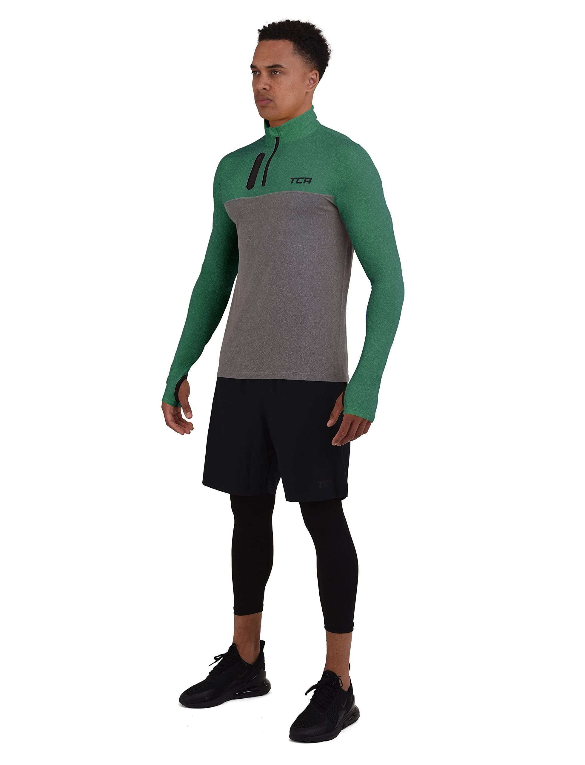 Quickdry Langarm Reißverschluss mit - Laufshirt Grün, Herren TCA L TCA Langarmshirt