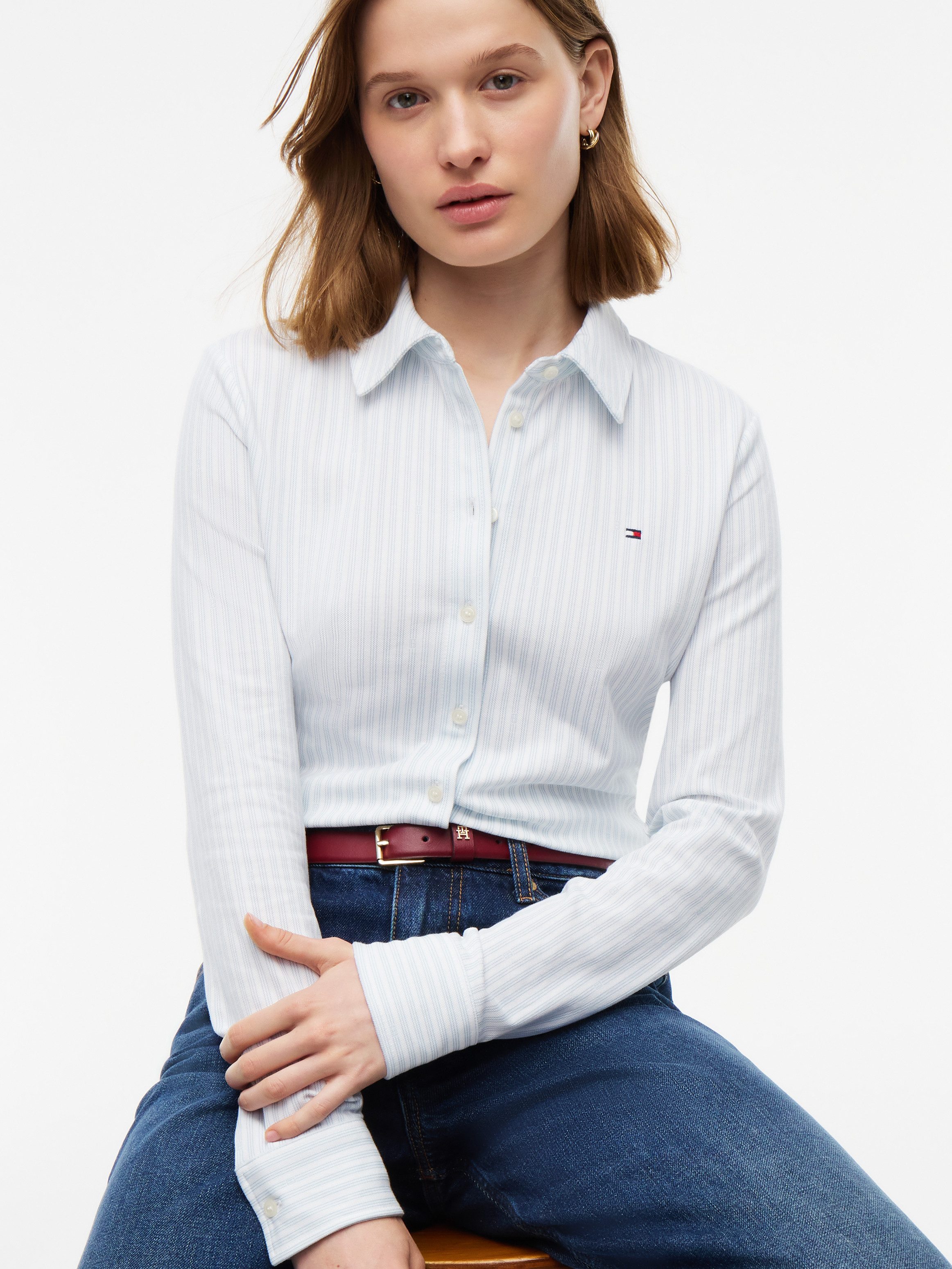 Tommy Hilfiger Langarmbluse SLIM PIQUE Baumwollmischung, slim fit