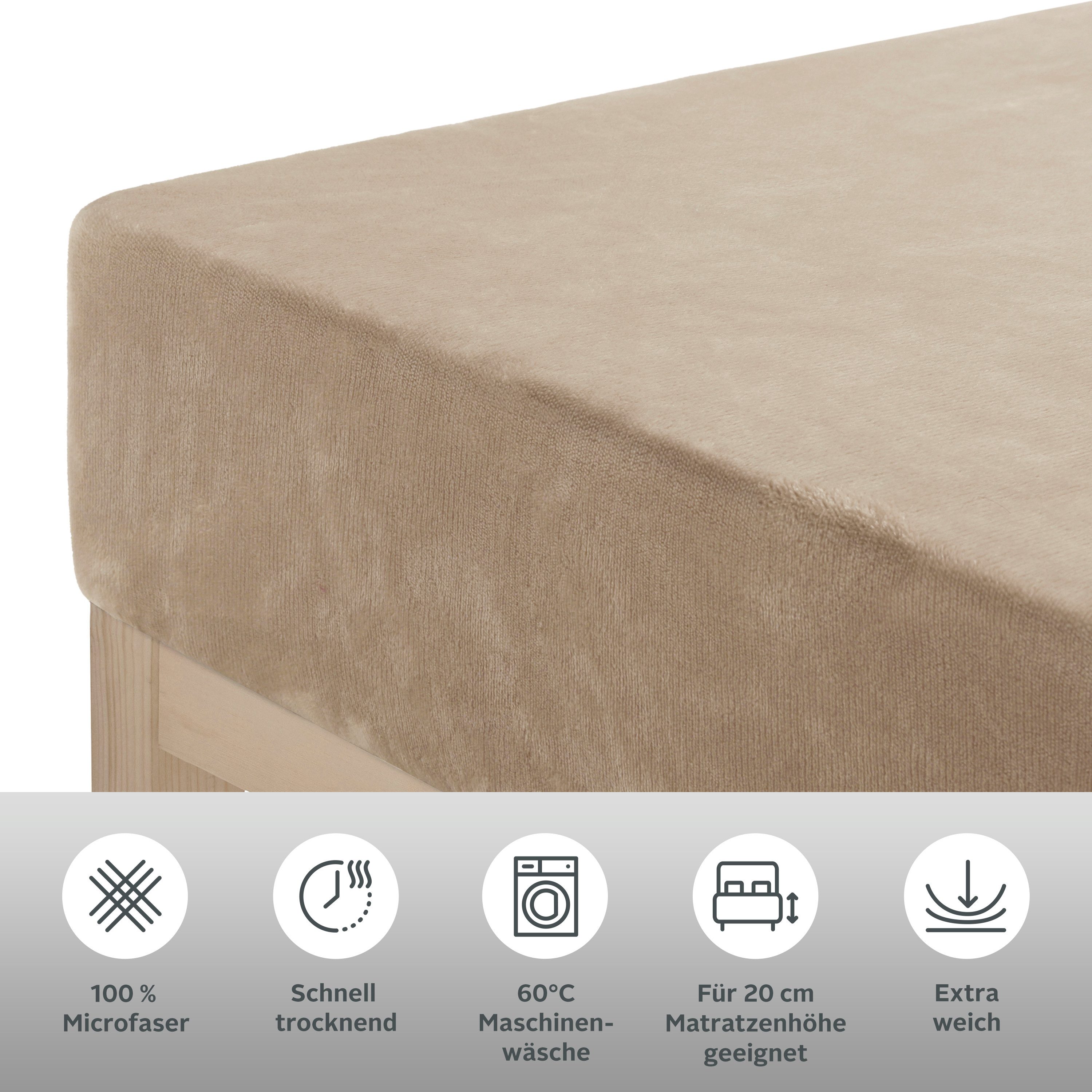 OTTO home Spannbettlaken Desner3, Mikrofaser-Fleece, Cashmere-Touch, Microfaser, Gummizug: rundum, (1 Stück), für Matratzen bis 20cm Höhe, kuschelig & weich, Bettlaken