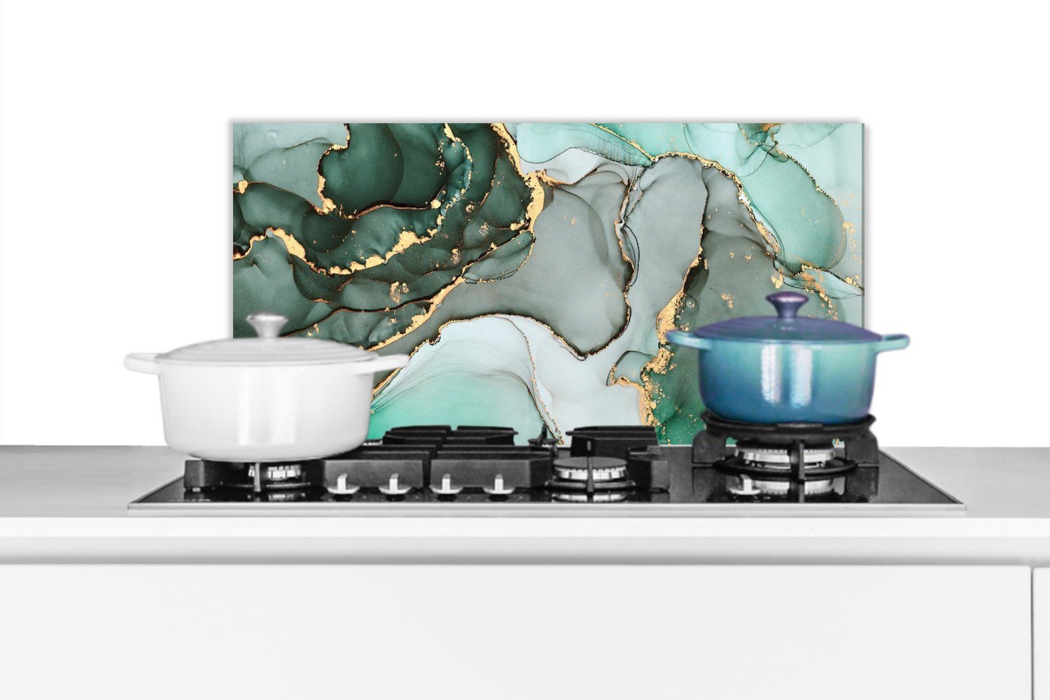 MuchoWow Küchenrückwand Gold - Marmor - Grün - Luxus - Marmoroptik - Grau, (1-tlg), 60x30 cm, Wandschutz, gegen Fett und Schmutzflecken für Küchen
