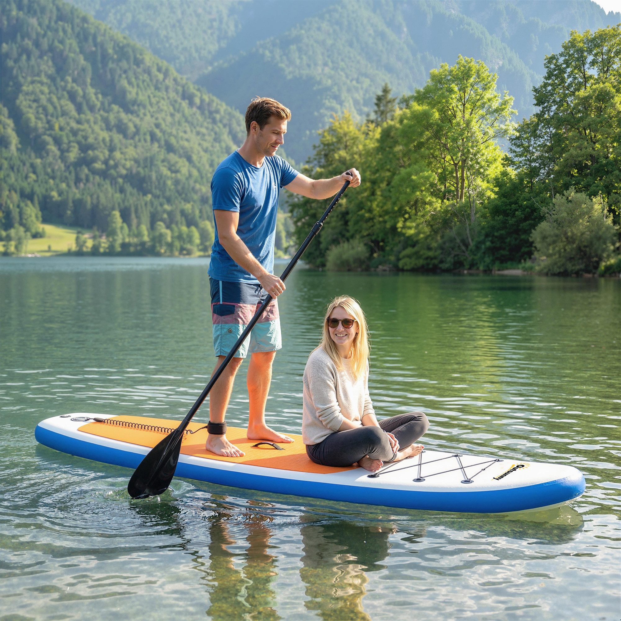 Outsunny Inflatable SUP-Board mit Aluminium-Paddel, abnehmbarer Finne, Fußschlaufe, SUP Board, (Stand Up Paddling Board, 7 tlg., Paddle Board), für Erwachsene