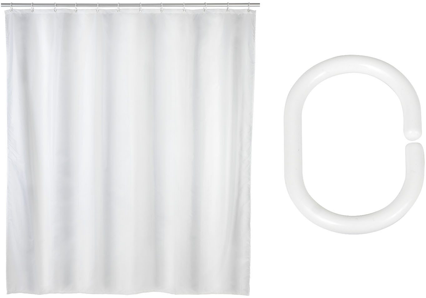 SCHÖNER WOHNEN-Kollektion Duschvorhang »Nes« Breite 180 cm (Set, 17-tlg), aus recyceltem Polyester, wasserabweisend, Weiß, 16 Duschvorhangringe