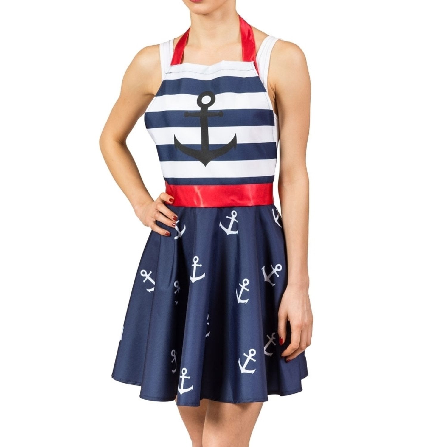 Handlosfera Kochschürze Rockabilly Kleid Kochschürze mit Anker-Motiv günstig online kaufen