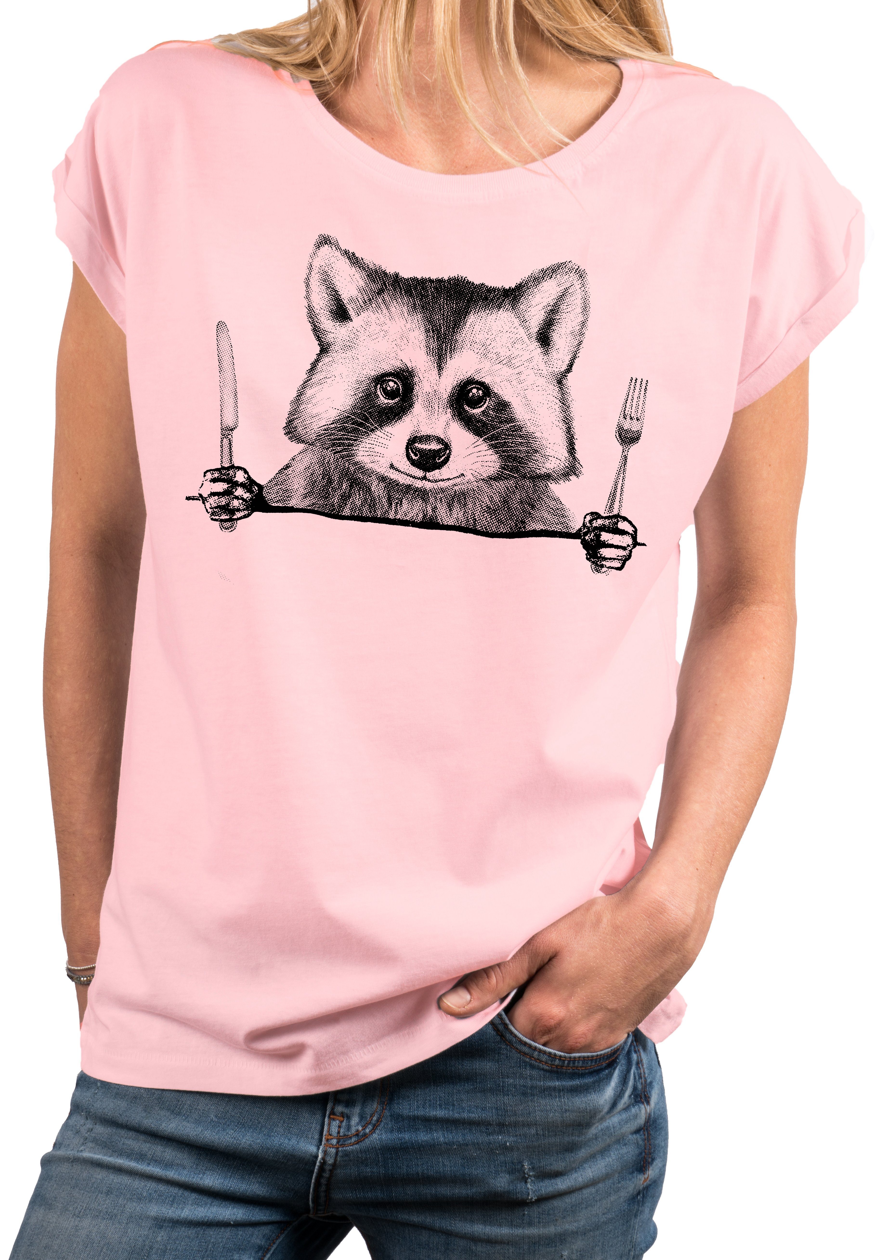 MAKAYA Print-Shirt Waschbär Cool Lustig Extravagant günstig online kaufen
