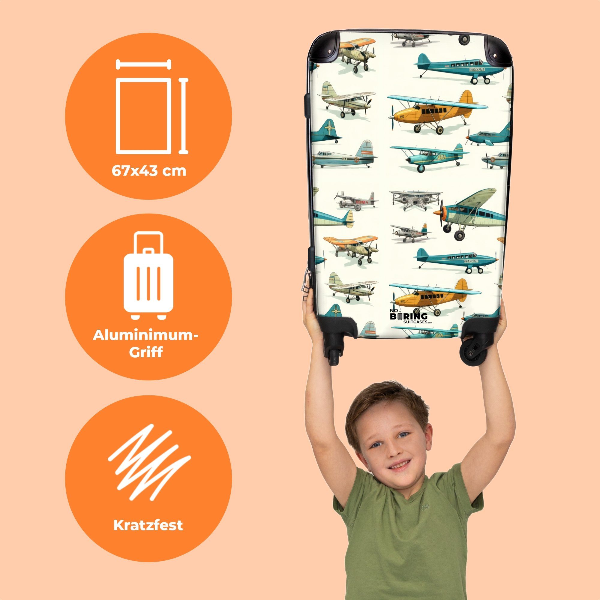 - Aufgabegepäck Orange, Flugzeuge Rollen - Reisekoffer Große mit - Koffer Rollen, 67x43x25cm Blau - 4 NoBoringSuitcases.com© Rollkoffer Kinder 4 Trolley