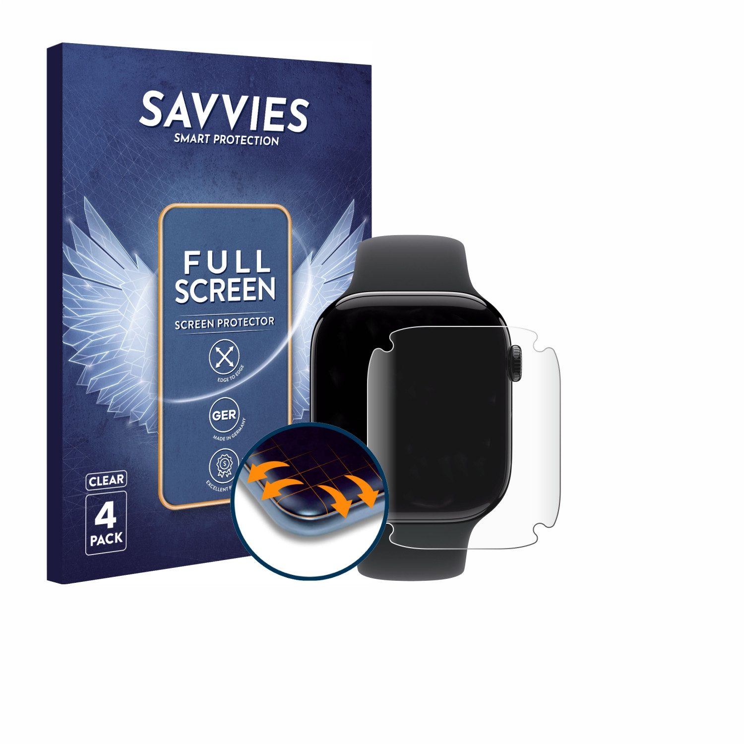 Savvies Displayschutzfolie Fullscreen Schutzfolie für Apple Watch Series 11 (46 mm), 4 Stück, Displayschutz Folie Fullcover Klar Transparent