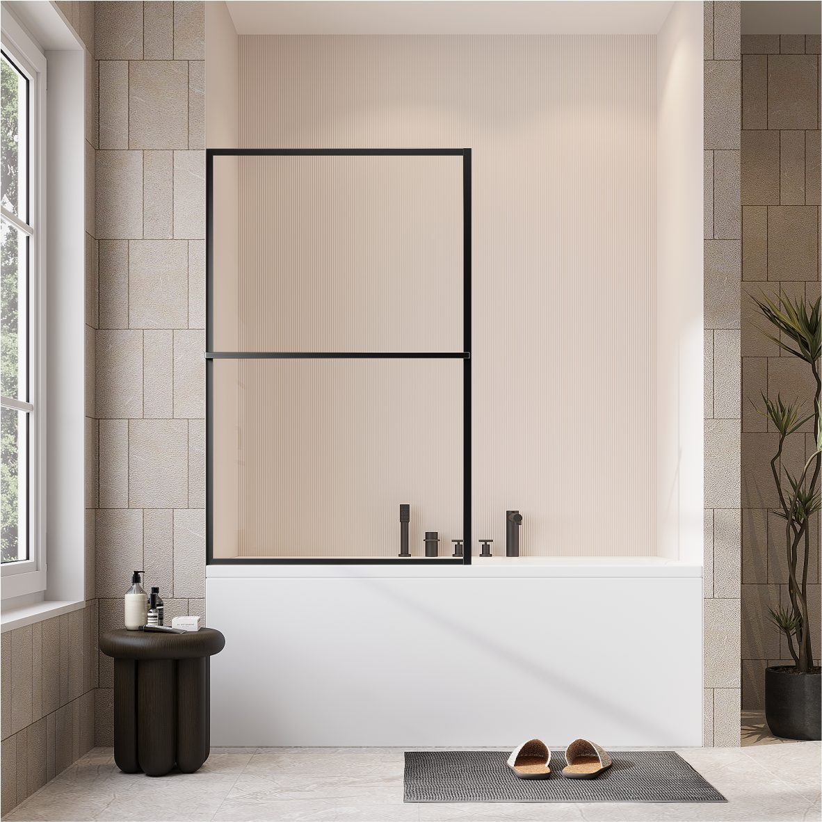 welltime Badewannenaufsatz Block, Einscheibensicherheitsglas, (1 tlg), 6mm ESG und Antikalkversiegelung,extra schlanker Rahmen