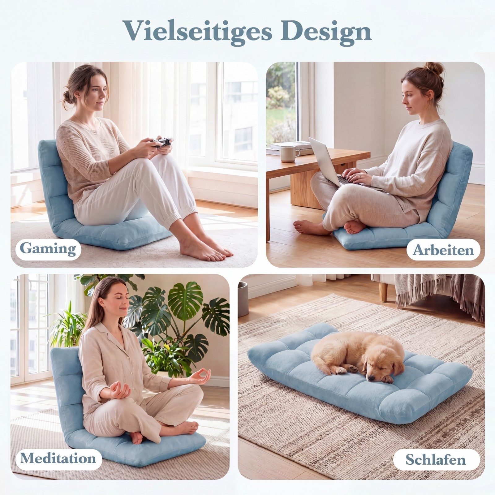 COSTWAY Relaxsessel Bodenstuhl mit verstellbarer Rückenlehne, faltbar gepolstert – Bild 3 von 5