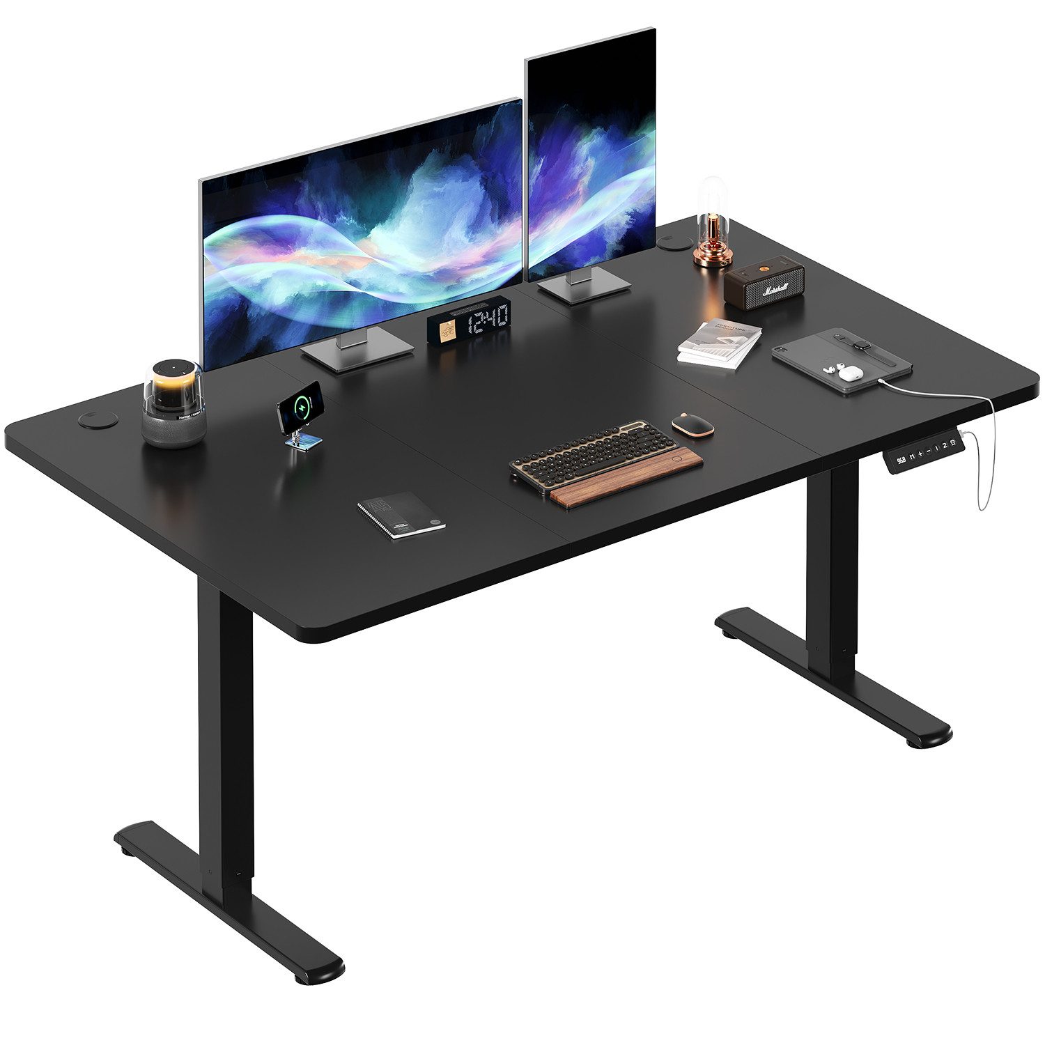 HOMALL Schreibtisch Schreibtisch Höhenverstellbarer mit Gedächtnis und Sitzerinnerung (2-lagige Höhenverstellung mit sitzender Erinnerungsfunktion und USB-Ladeanschluss)