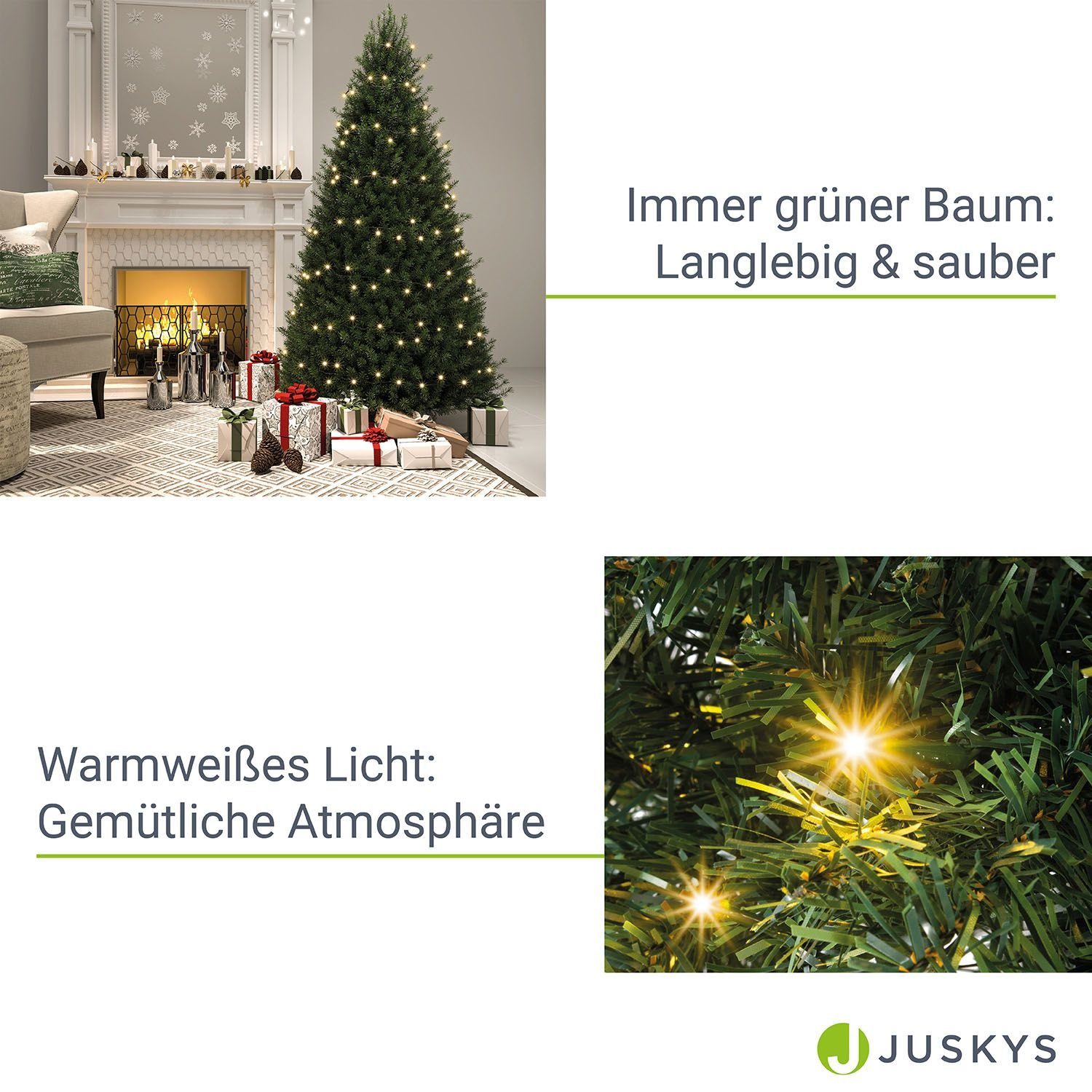 mit und Weihnachtsbaum, langlebig Metall-Ständer LED-Lichtkette, platzsparend, Juskys Weihnachtsbaum, inkl. Künstlicher