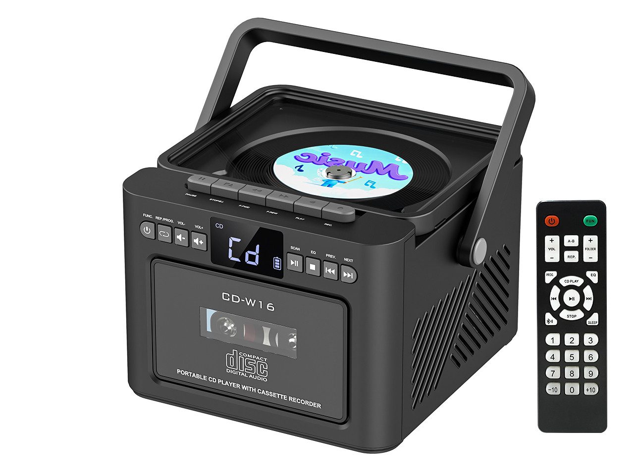 Greadio W16 Tragbarer CD-Player Kassettenrekorder mit Bluetooth 5.1 FM Radio CD-Player (Bluetooth)