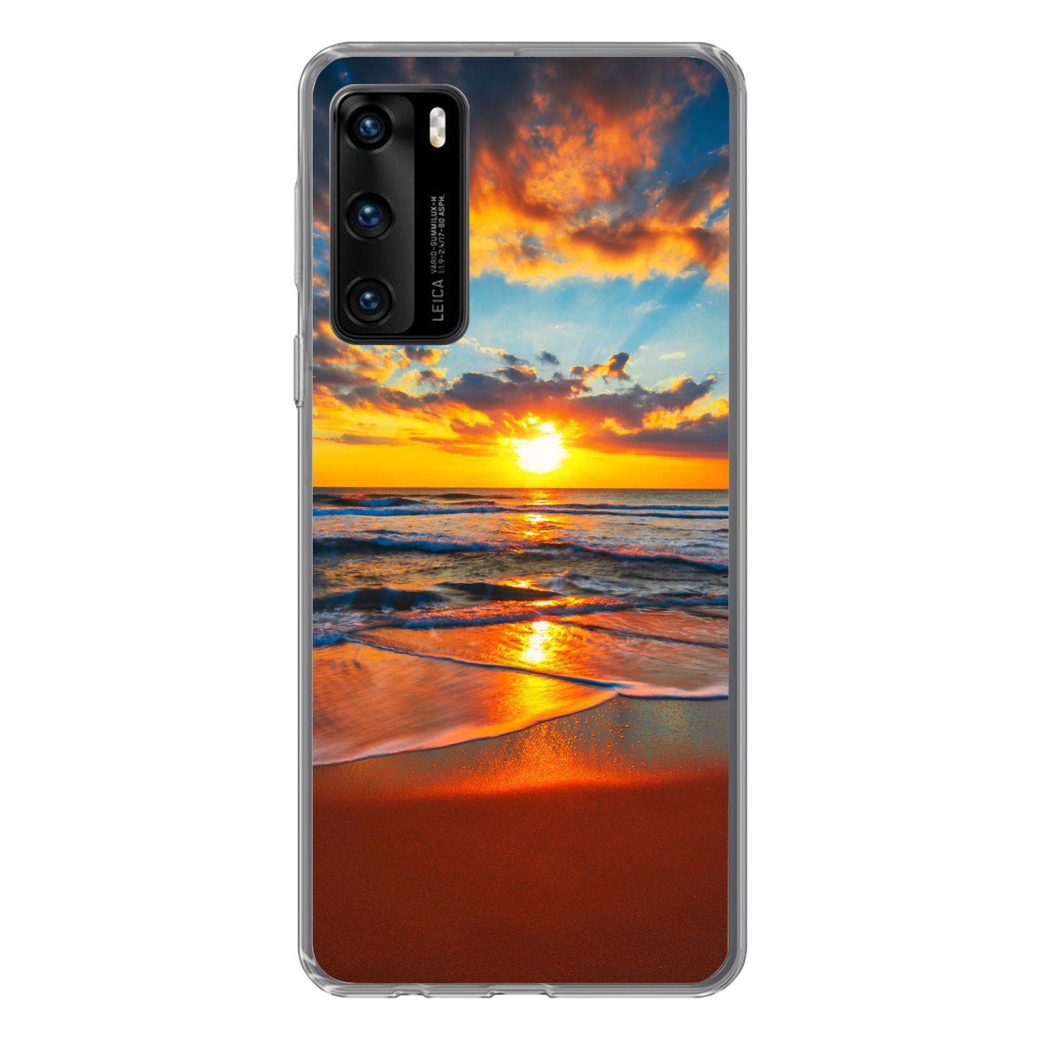 MuchoWow Handyhülle für Huawei P40 Meer - Sonnenuntergang - Strand - Wolken - Orange, Handy Case, Silikon, Bumper Case Dünn