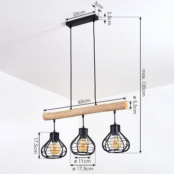 hofstein Pendelleuchte »Moscuzzano« Hängelampe aus Metall/Holz in Schwarz/Natur, ohne Leuchtmittel, mit Holzstab und Schirmen in Gitter-Optik, E27