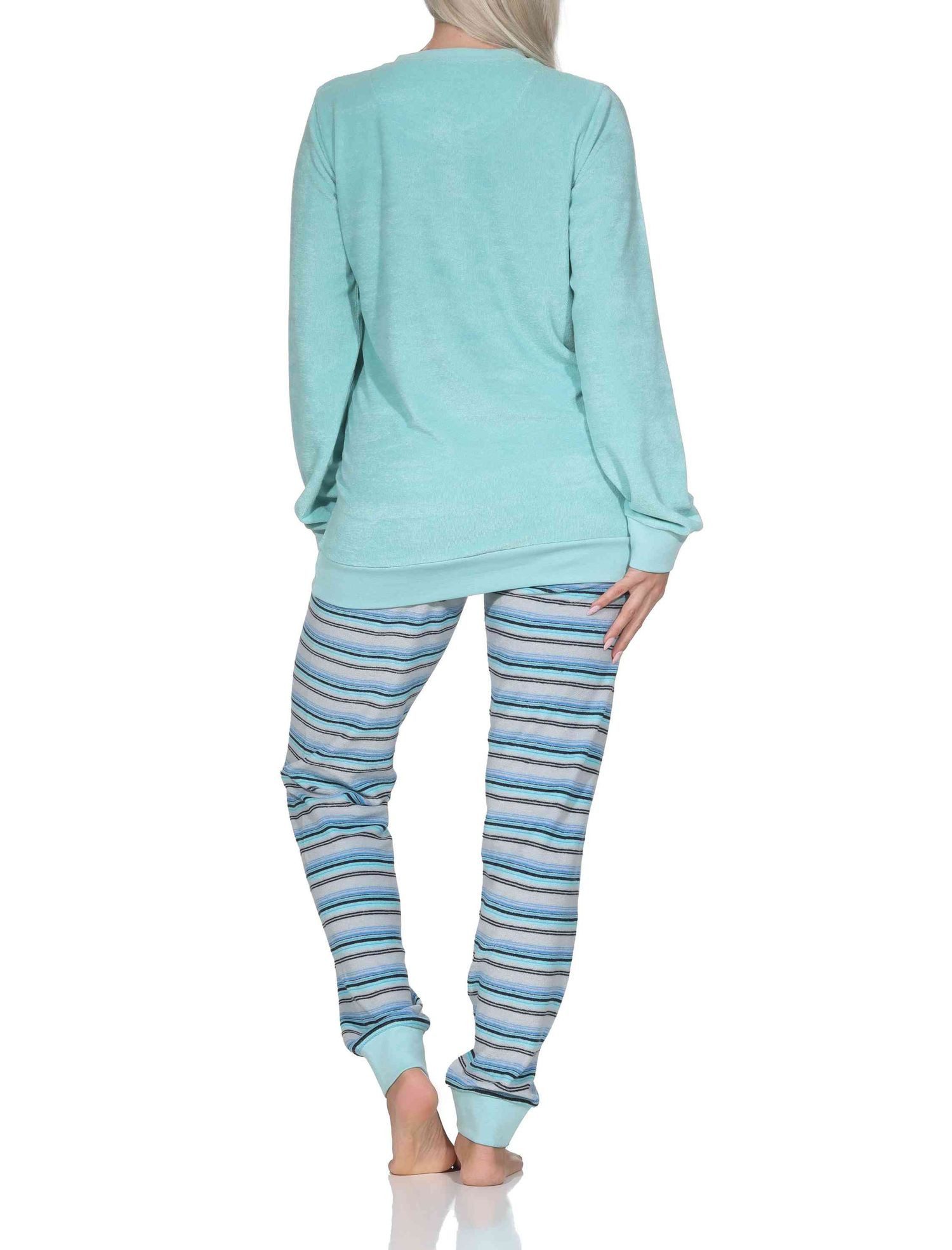 Normann Pyjama Normann Damen Frottee Pyjama lang mit Bündchen + Tier-Motiv – Bild 3 von 5